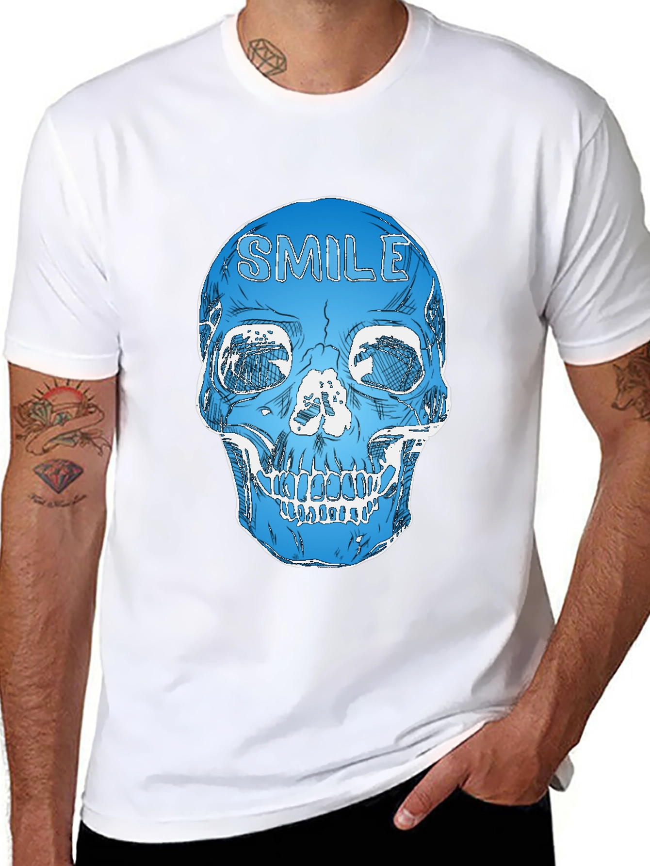 Smile Skull Graphic Tee - Black Cotton Blend