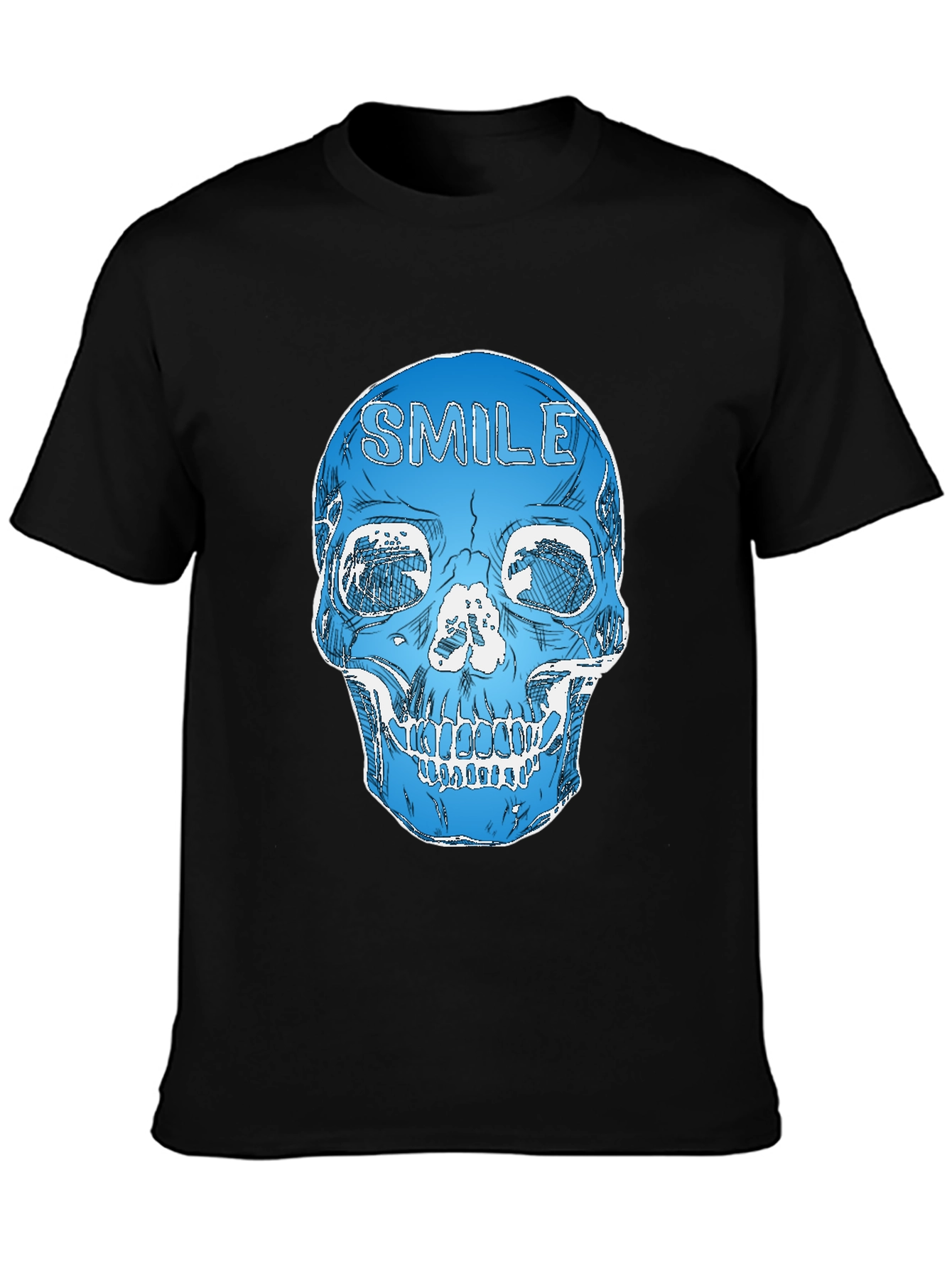 Smile Skull Graphic Tee - Black Cotton Blend