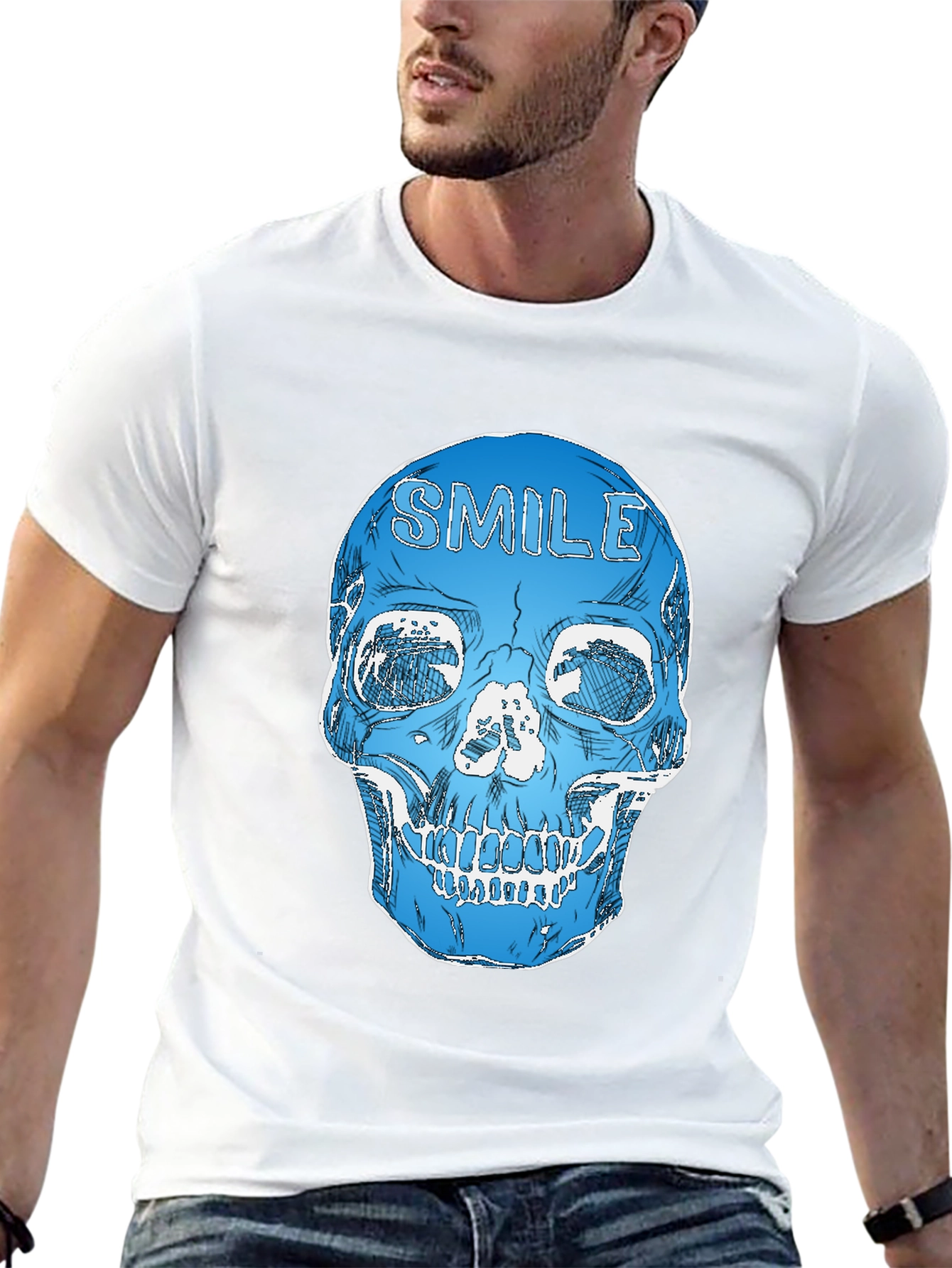 Smile Skull Graphic Tee - Black Cotton Blend