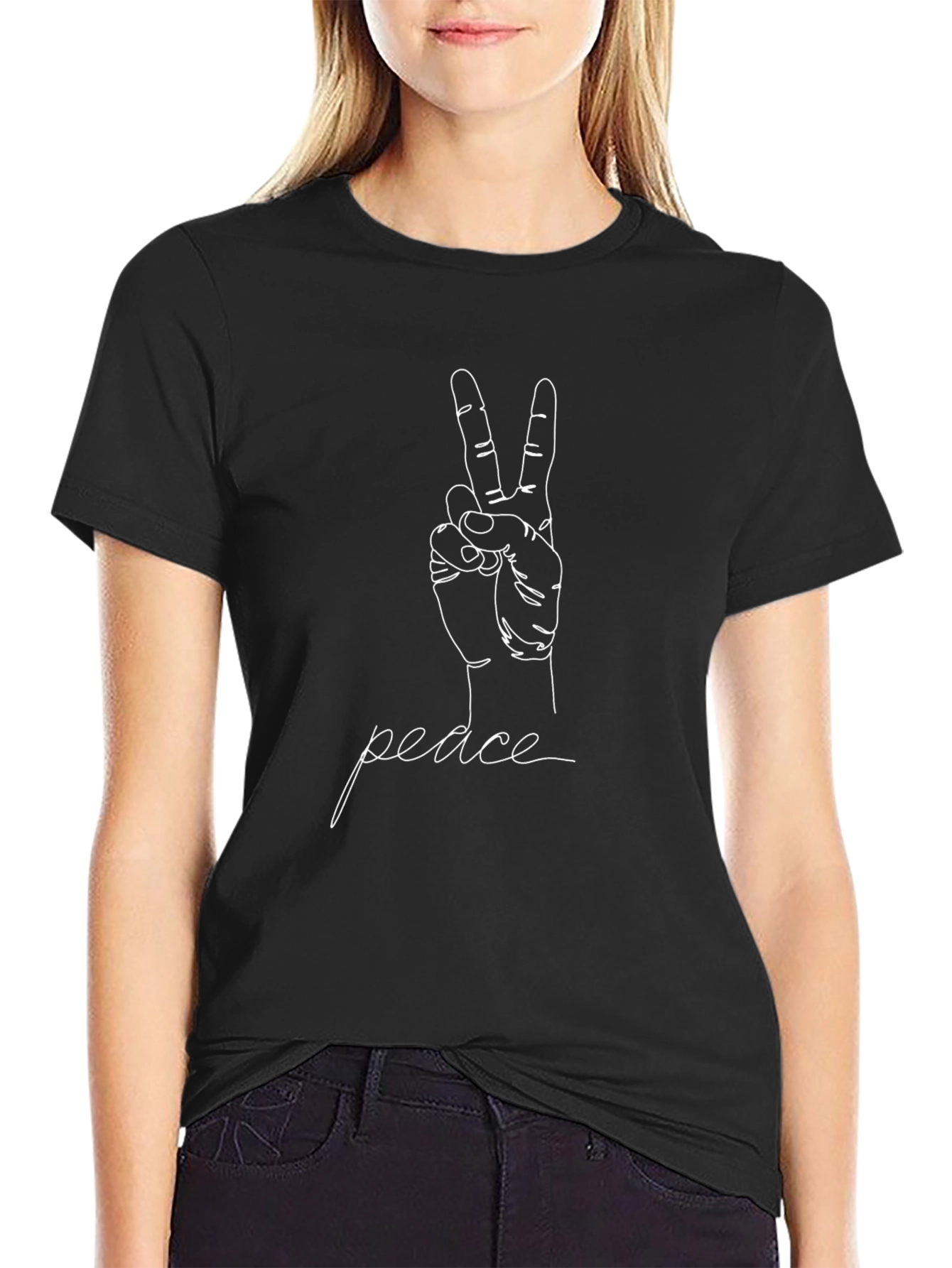 Peace Sign Graphic Tee - Black Cotton Comfort