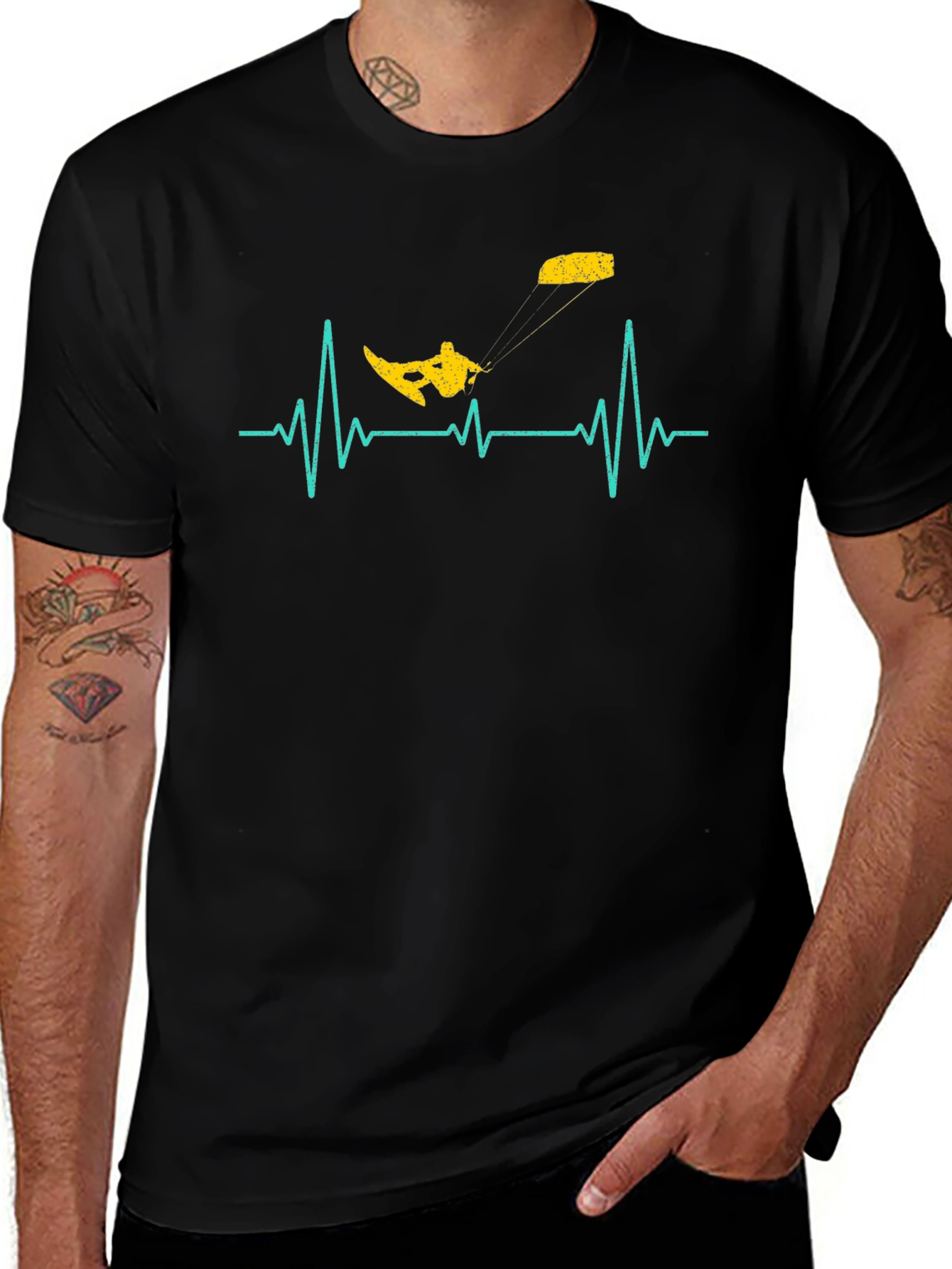 Kitesurfing Heartbeat T-Shirt - Black