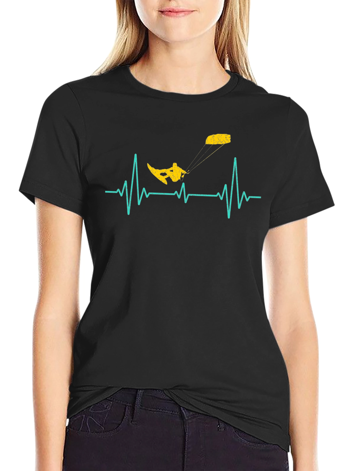 Kitesurfing Heartbeat T-Shirt - Black