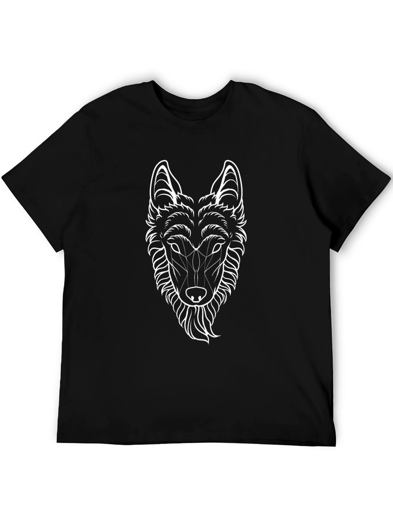 Geometric Wolf Graphic Black T-Shirt