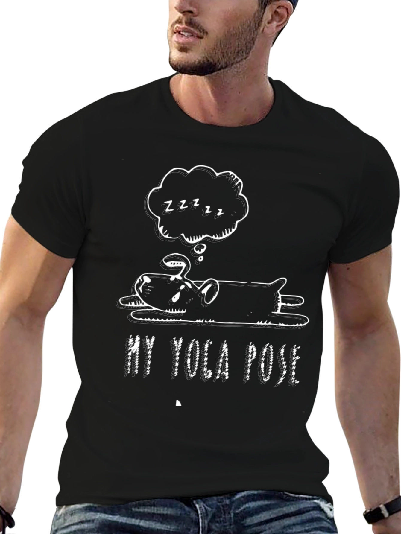 My Yoga Pose Black T-Shirt - Sleeping Dog Design