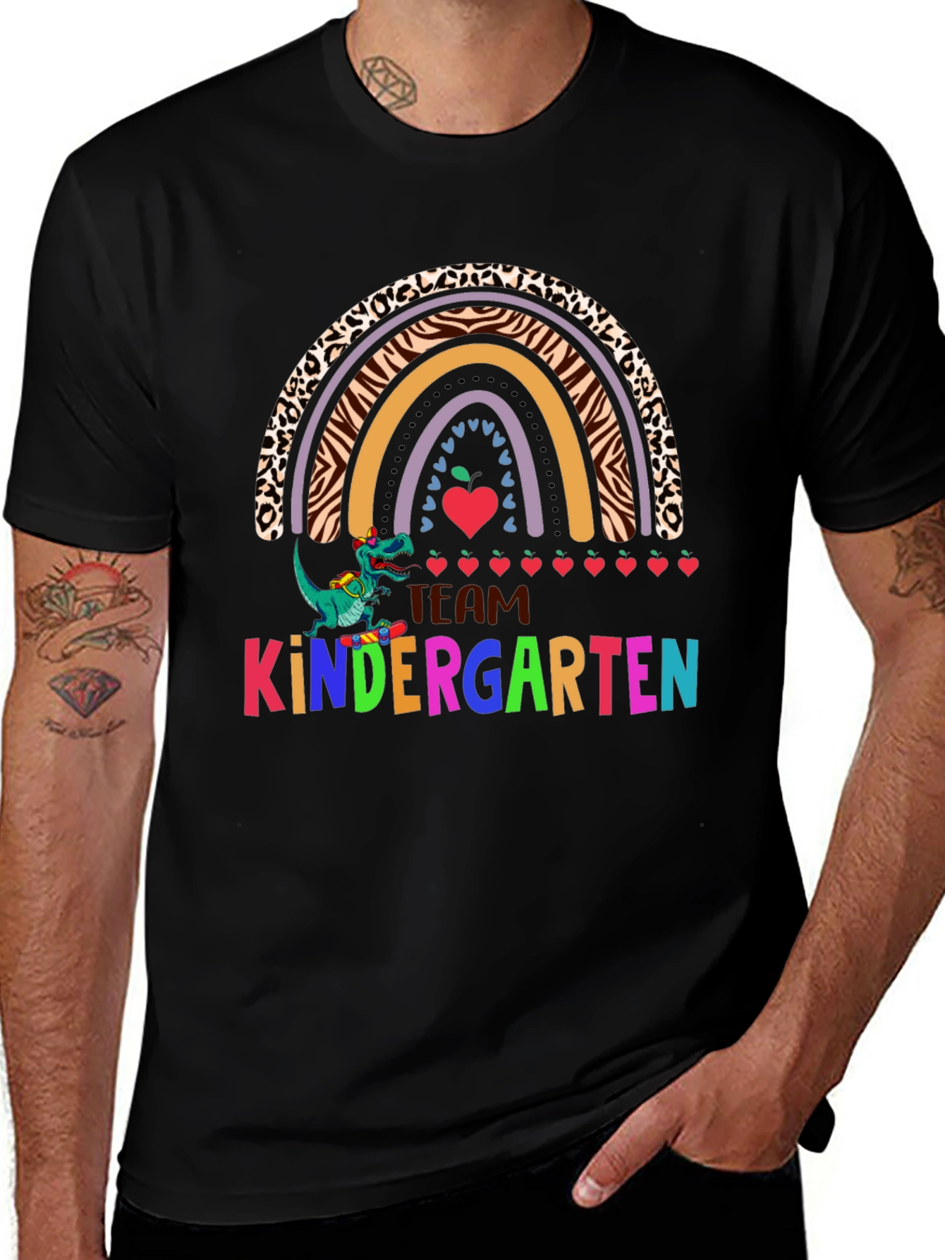 Team Kindergarten Dinosaur Rainbow Teacher T-Shirt
