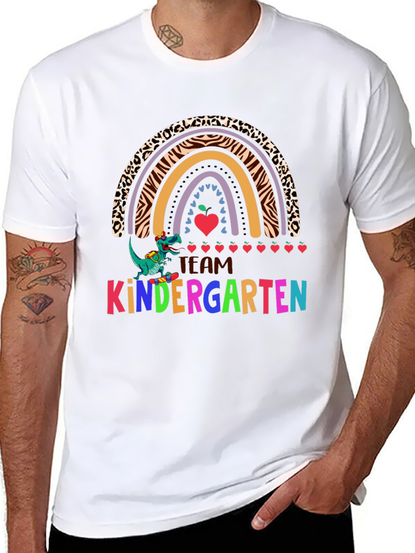 Team Kindergarten Dinosaur Rainbow Teacher T-Shirt