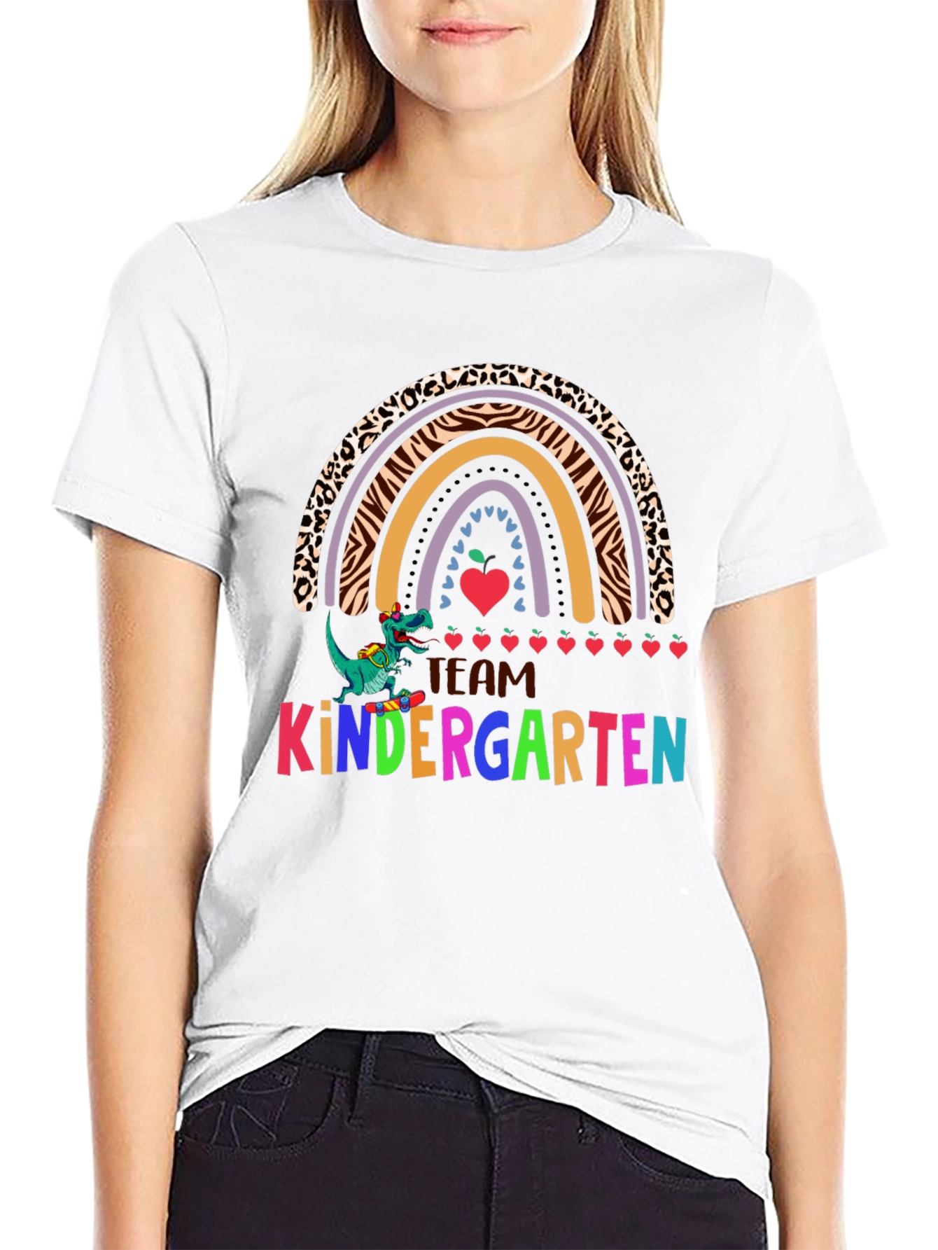 Team Kindergarten Dinosaur Rainbow Teacher T-Shirt