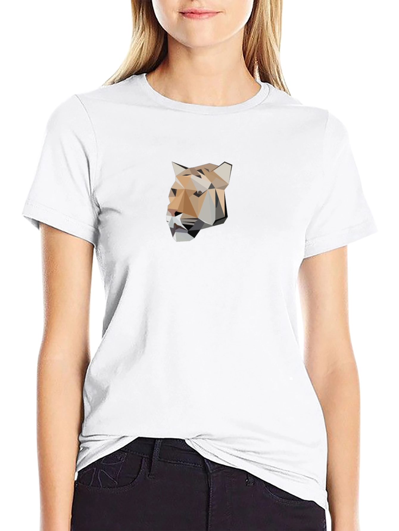 Geometric Cougar Graphic Tee - Stylish Black T-Shirt