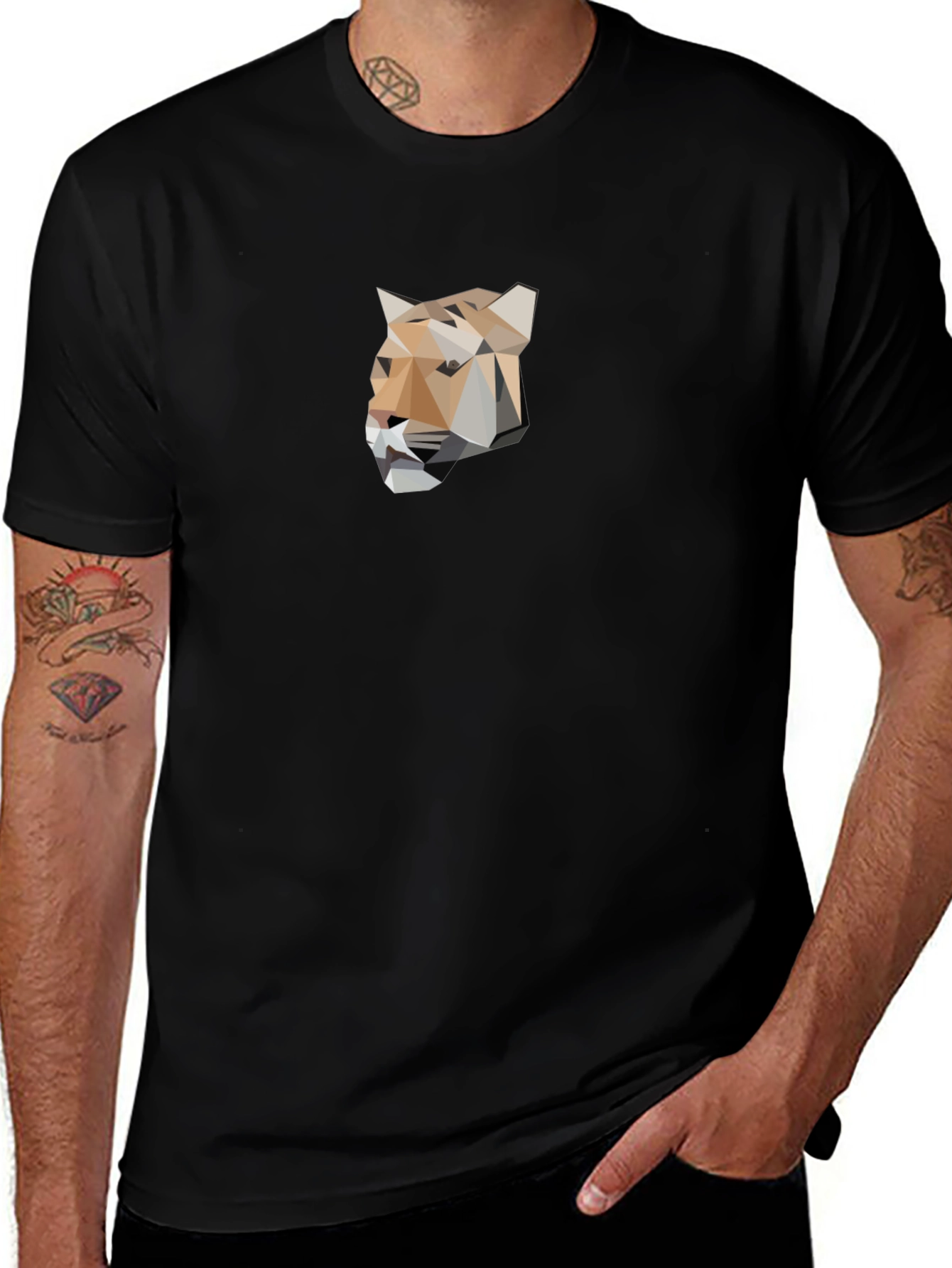 Geometric Cougar Graphic Tee - Stylish Black T-Shirt