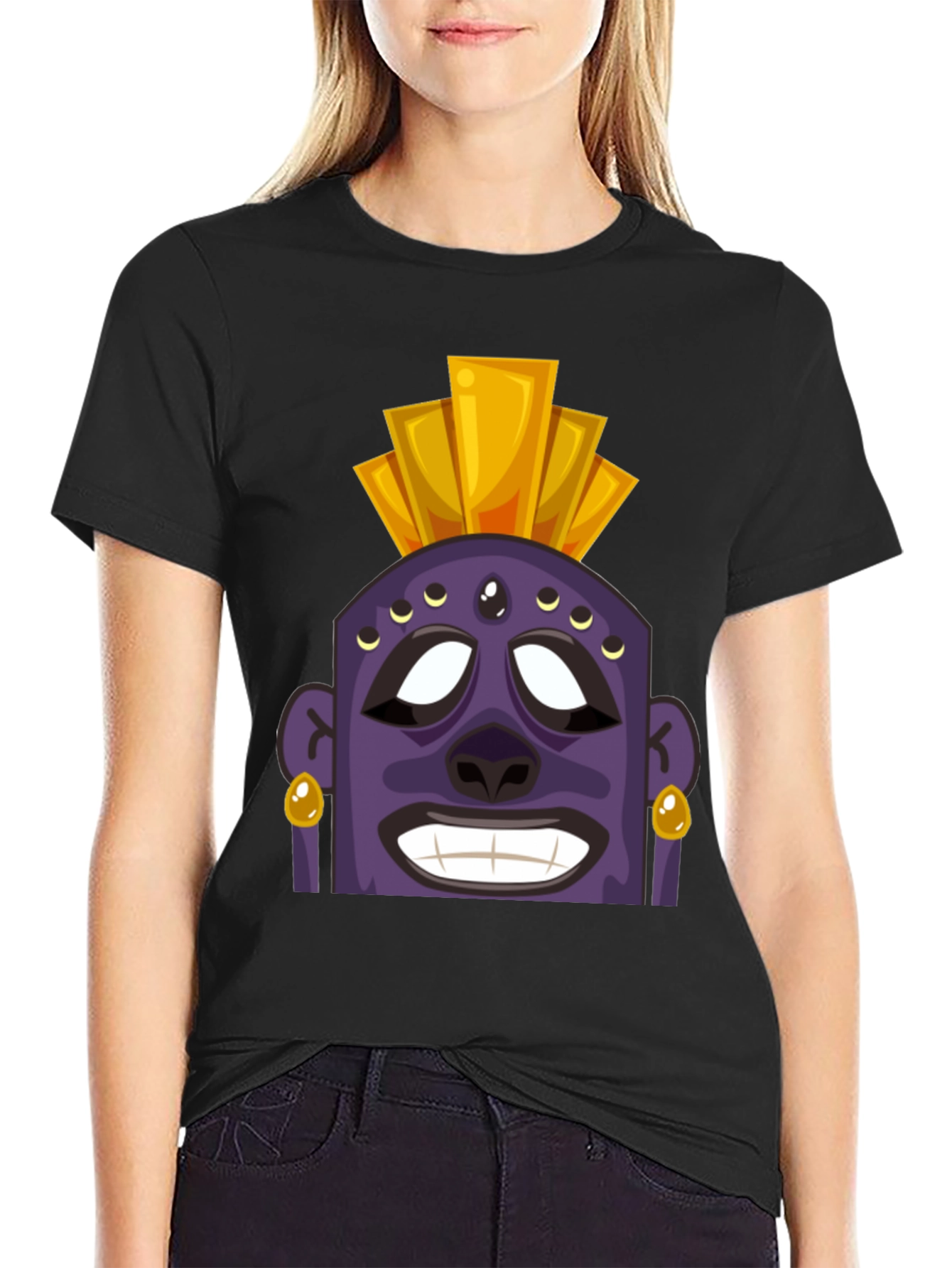 Tiki Head Graphic T-Shirt - Black