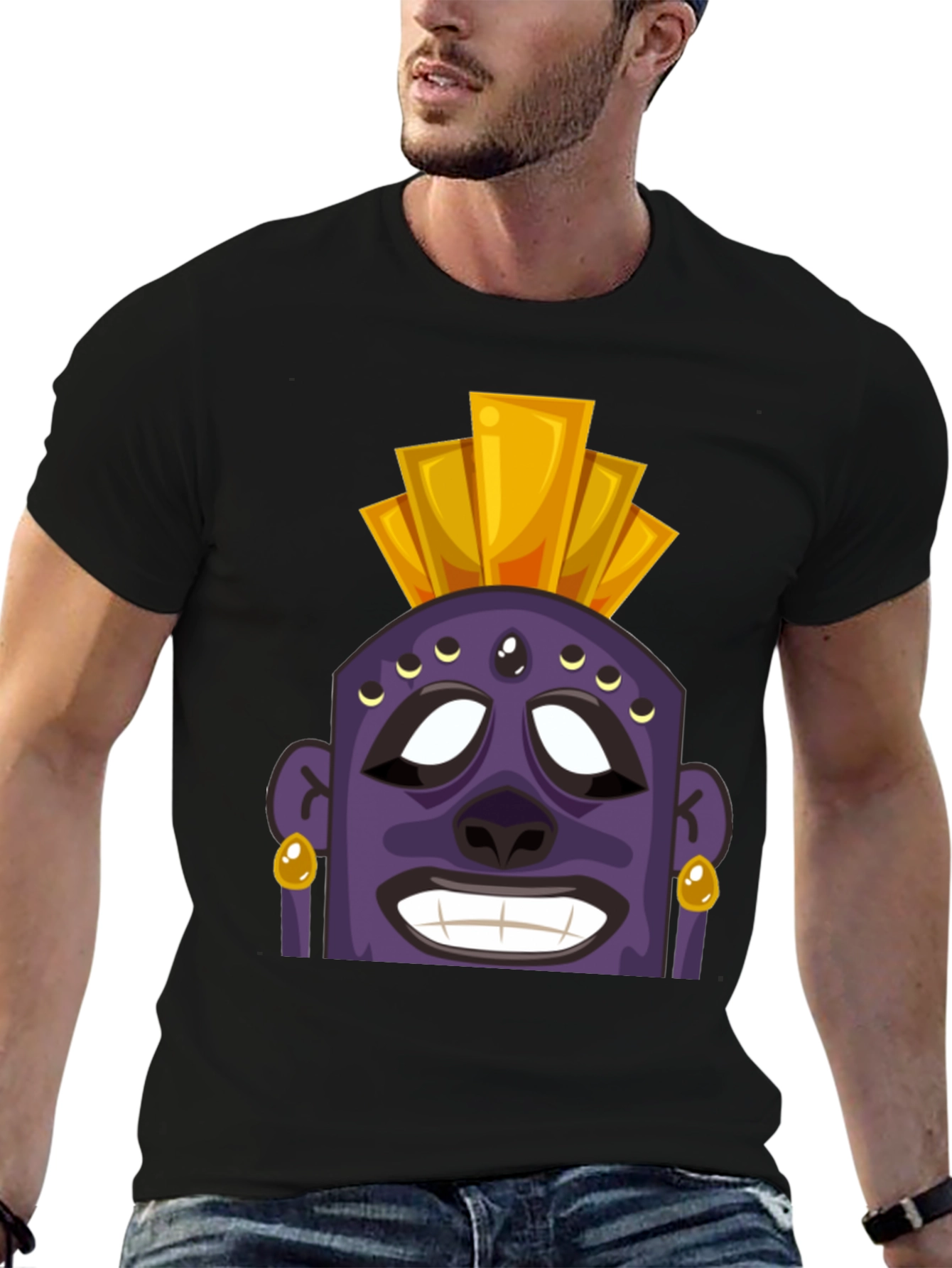 Tiki Head Graphic T-Shirt - Black