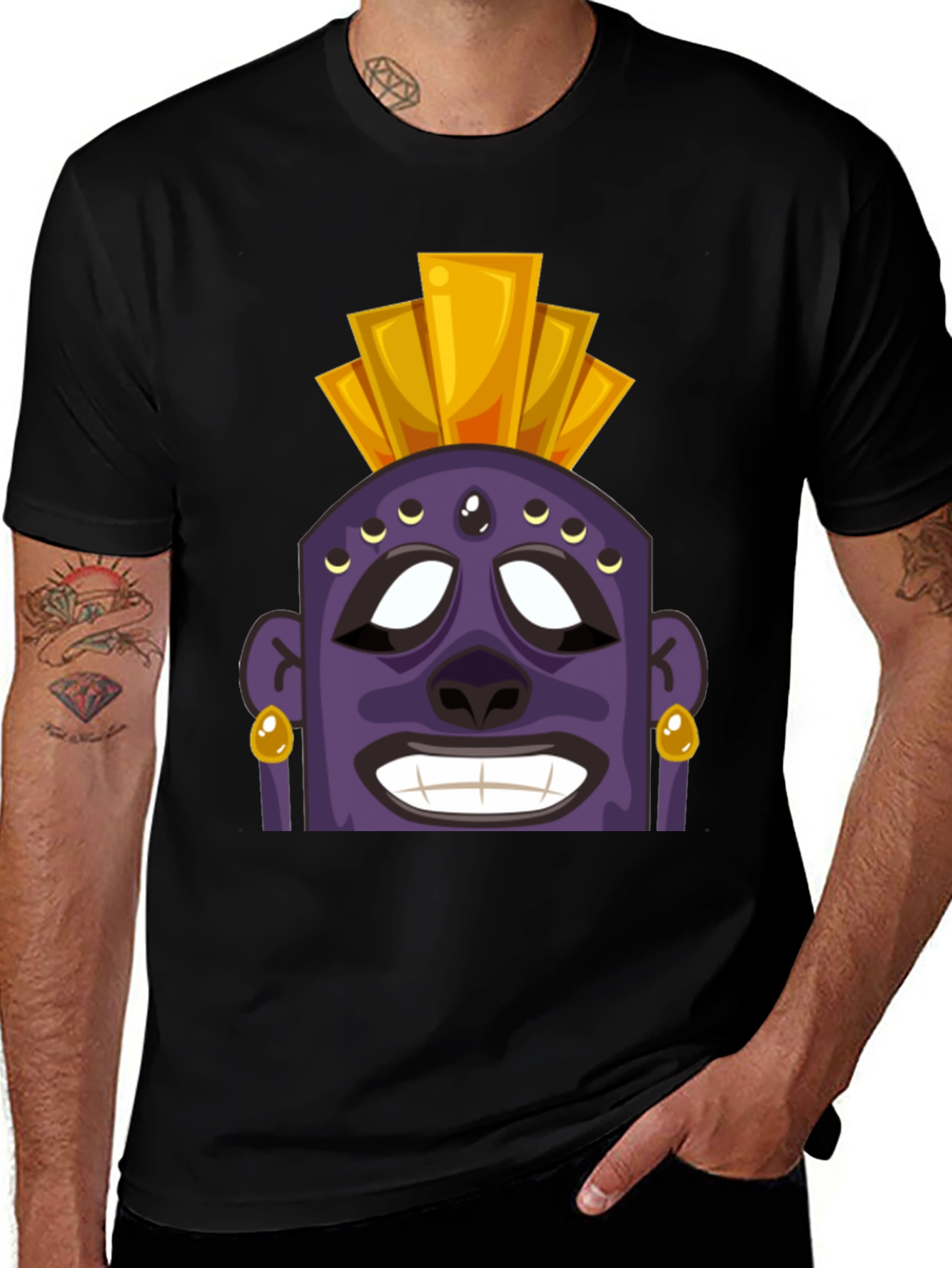 Tiki Head Graphic T-Shirt - Black