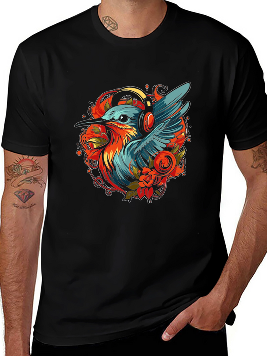 Bird with Headphones Graphic Tee - Stylish Comfort