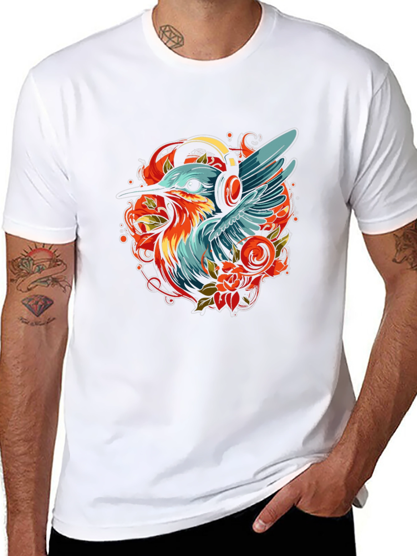 Bird with Headphones Graphic Tee - Stylish Comfort
