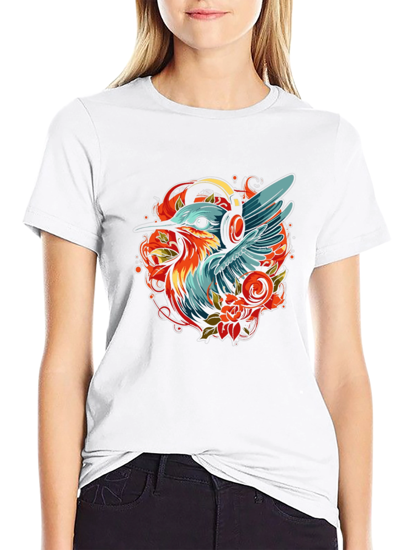Bird with Headphones Graphic Tee - Stylish Comfort