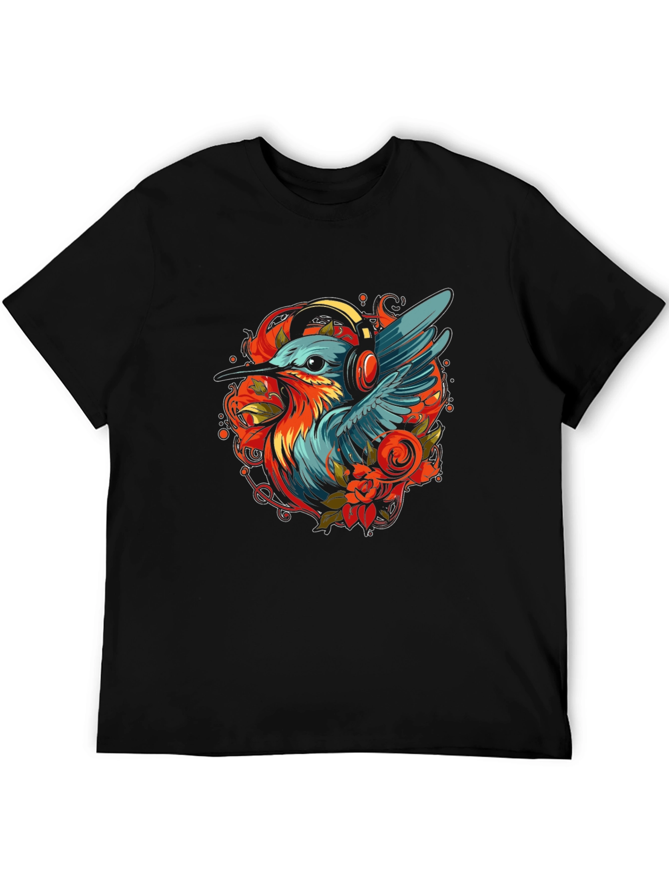 Bird with Headphones Graphic Tee - Stylish Comfort