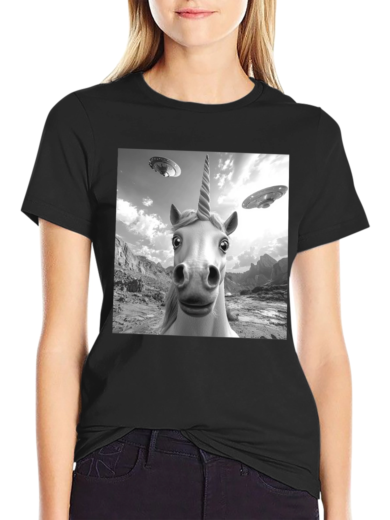 Unicorn UFO Black T-Shirt