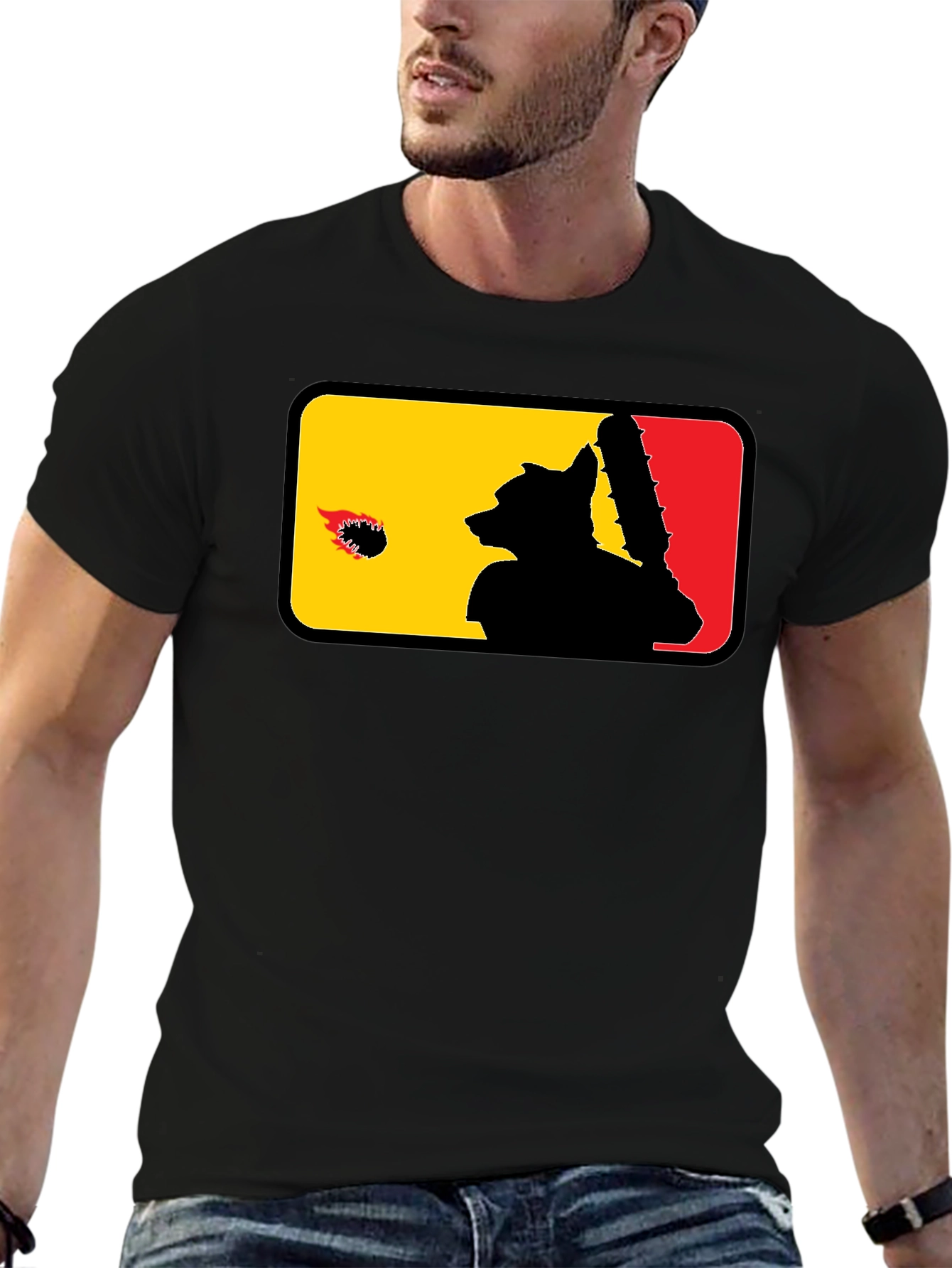 Raccoon Baseball Bat Graphic Black T-Shirt