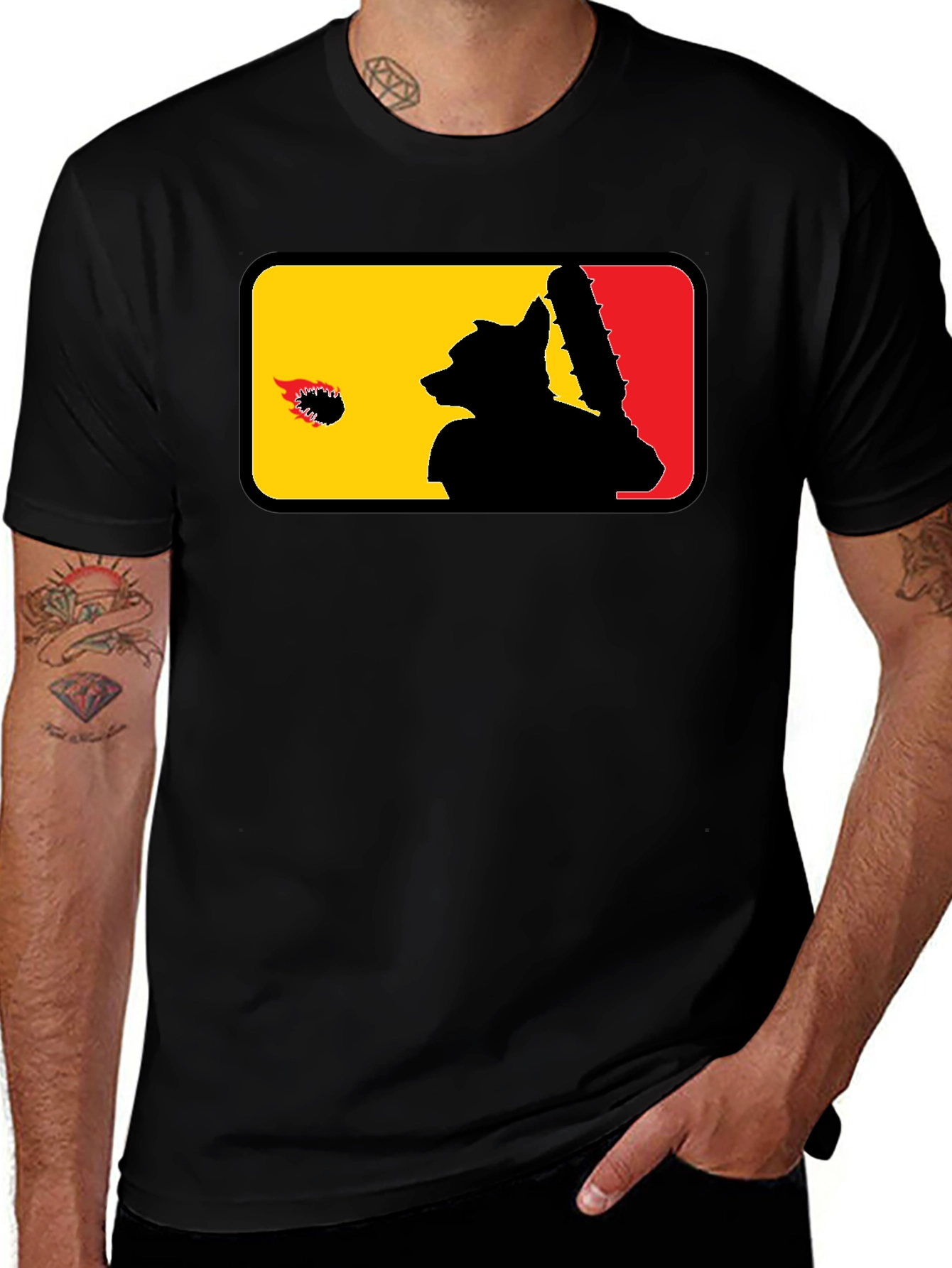 Raccoon Baseball Bat Graphic Black T-Shirt