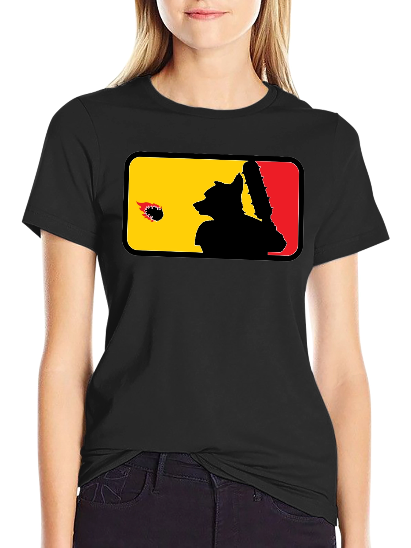 Raccoon Baseball Bat Graphic Black T-Shirt