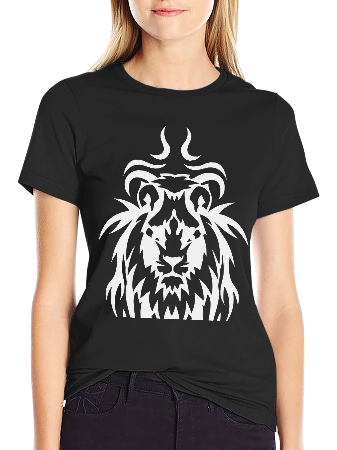 Lion Graphic Print Black T-Shirt