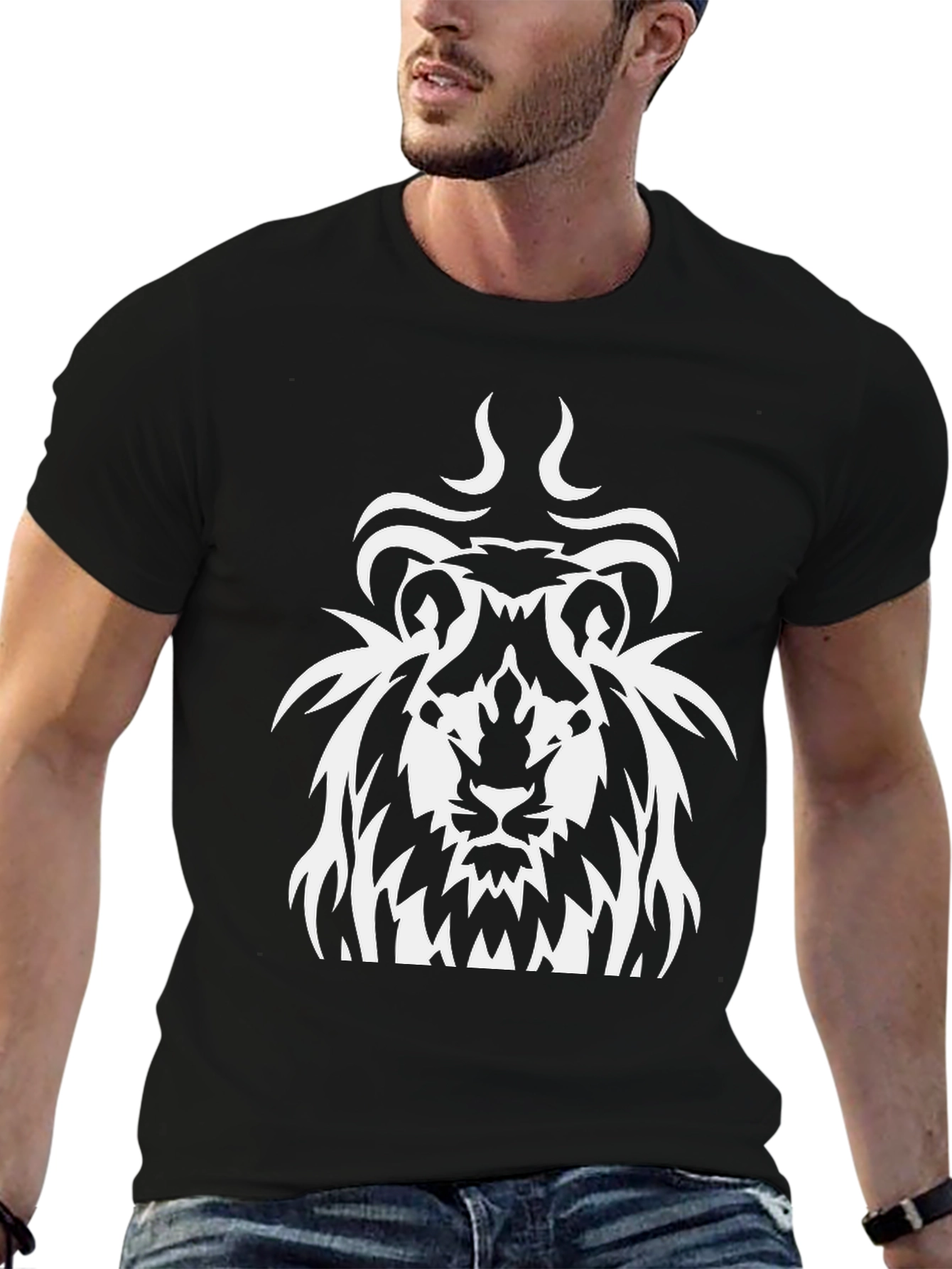 Lion Graphic Print Black T-Shirt