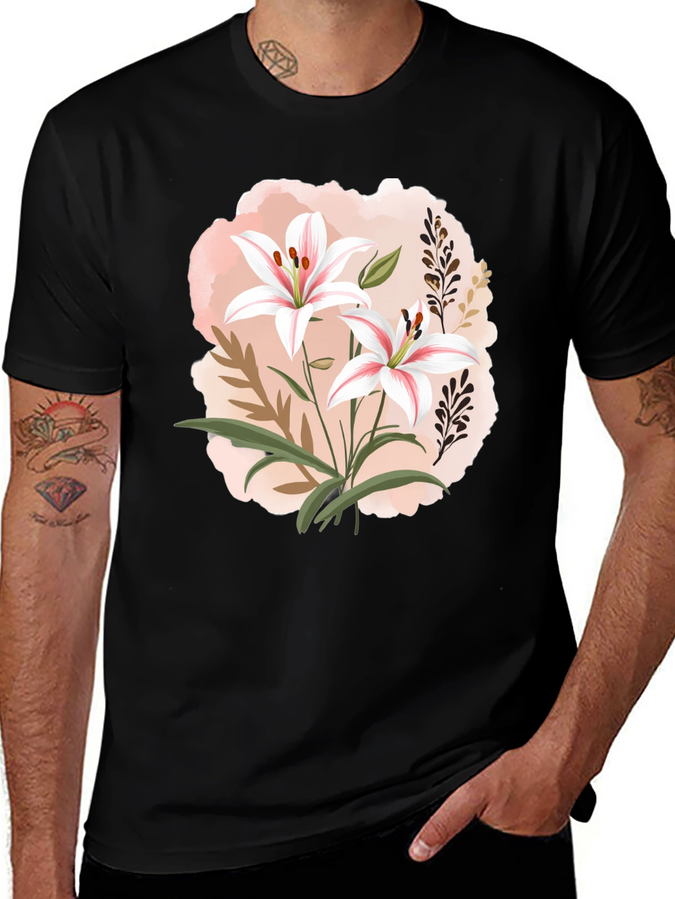 Floral Lily Graphic Black T-Shirt