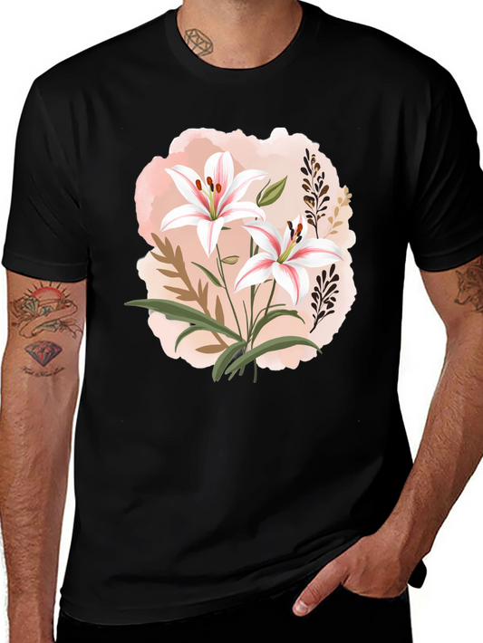 Floral Lily Graphic Black T-Shirt