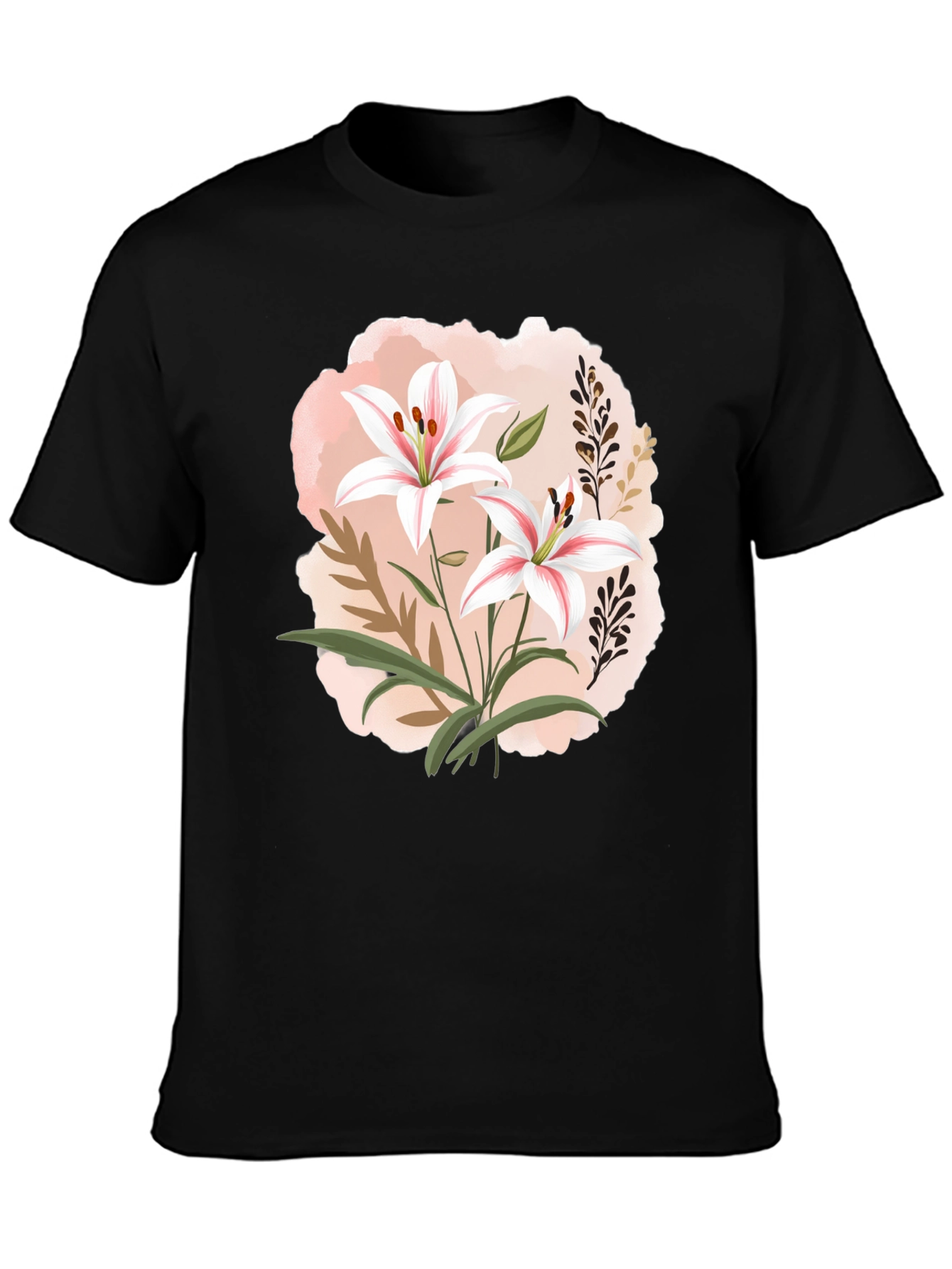 Floral Lily Graphic Black T-Shirt