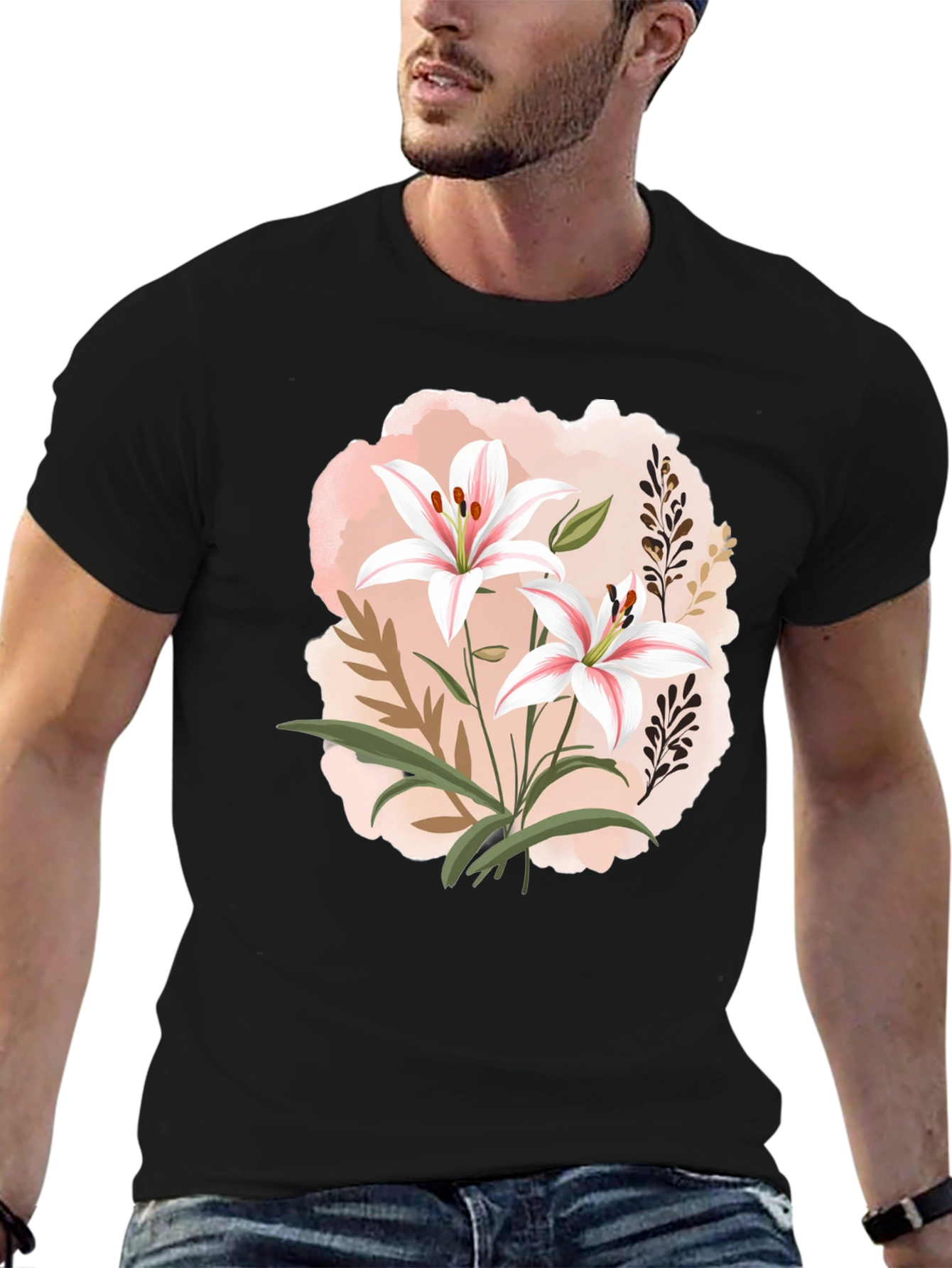 Floral Lily Graphic Black T-Shirt
