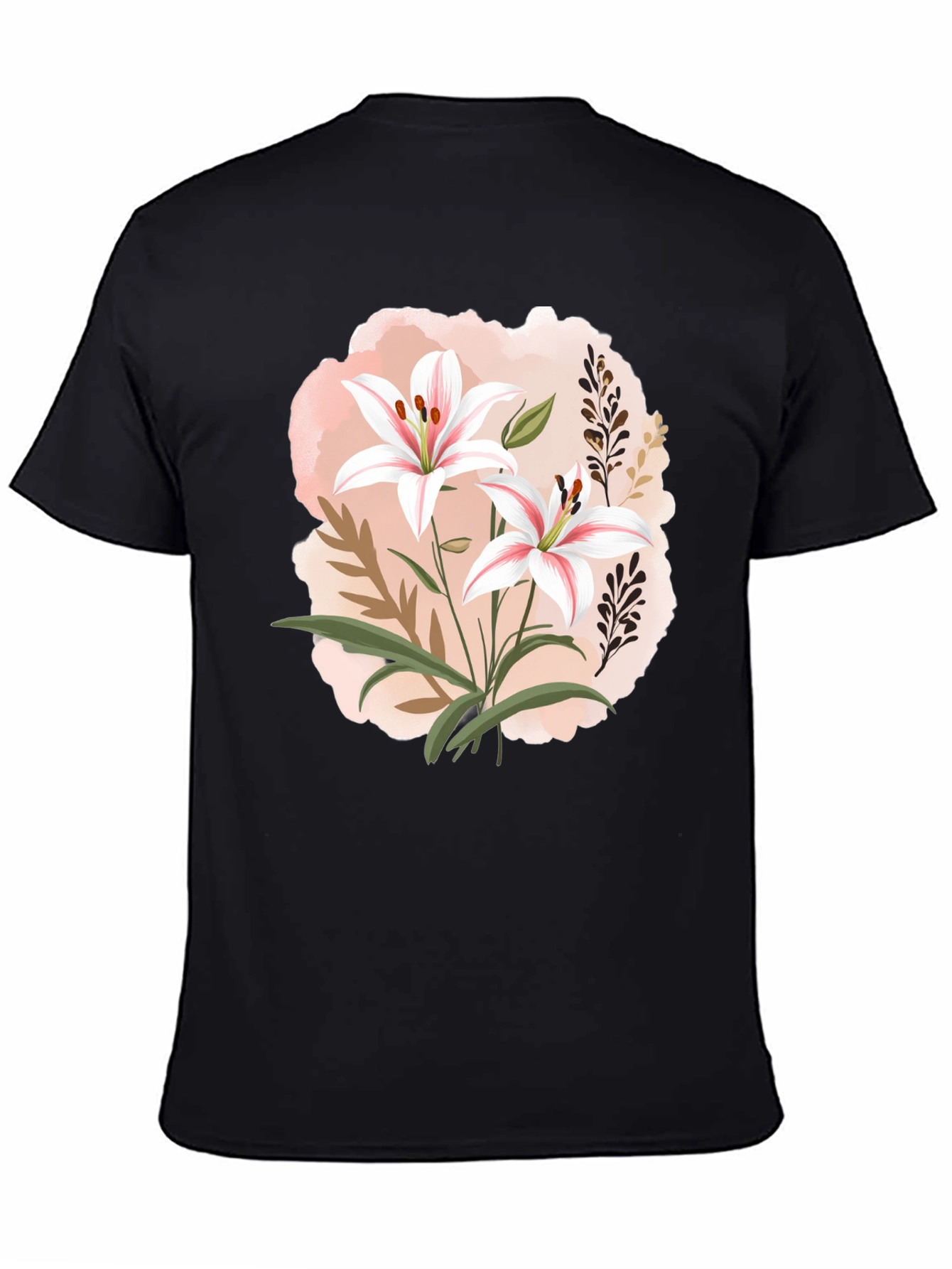 Floral Lily Graphic Black T-Shirt
