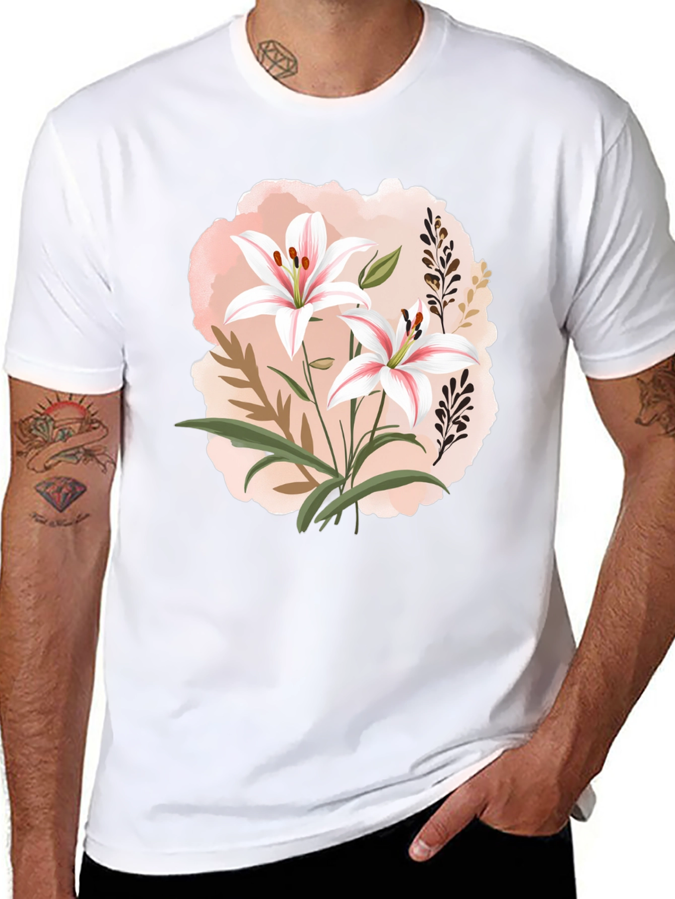 Floral Lily Graphic Black T-Shirt