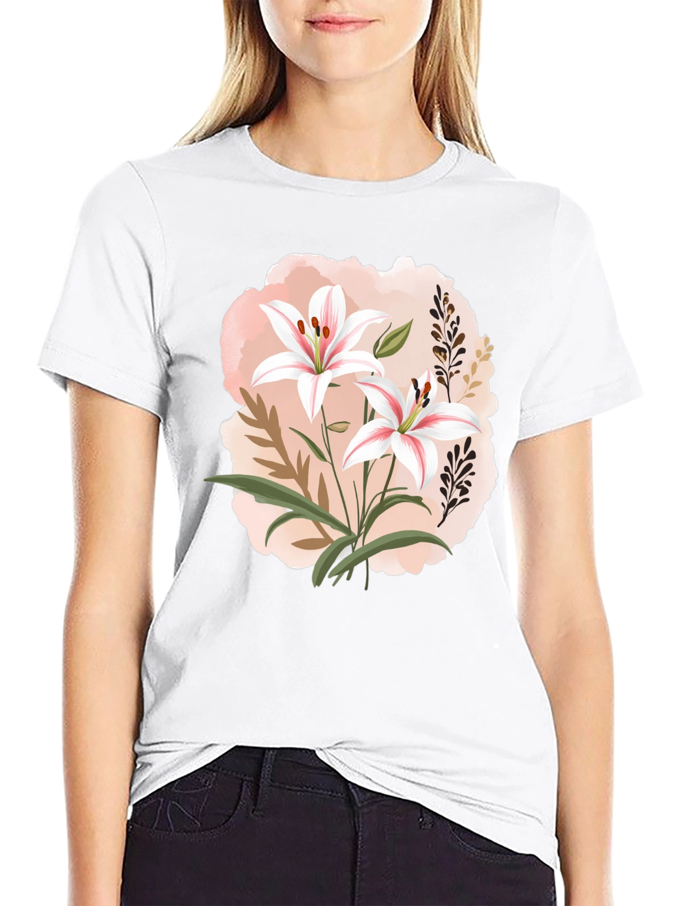 Floral Lily Graphic Black T-Shirt
