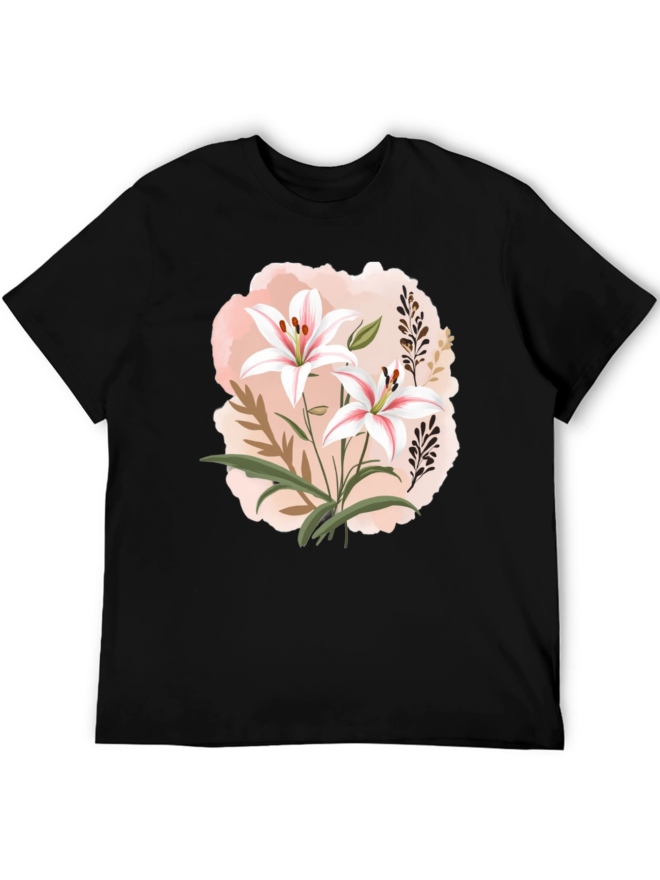 Floral Lily Graphic Black T-Shirt