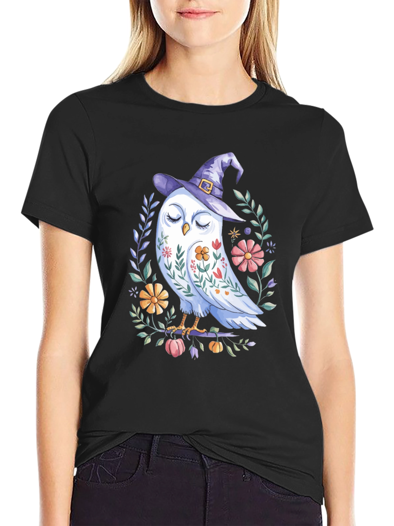 Whimsical Owl Witch T-Shirt - Halloween Tee