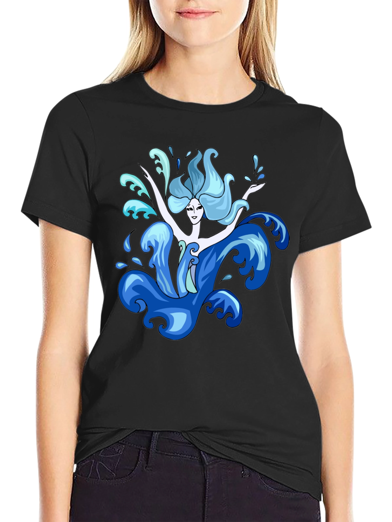 Water Nymph Graphic Tee - Black Cotton T-Shirt