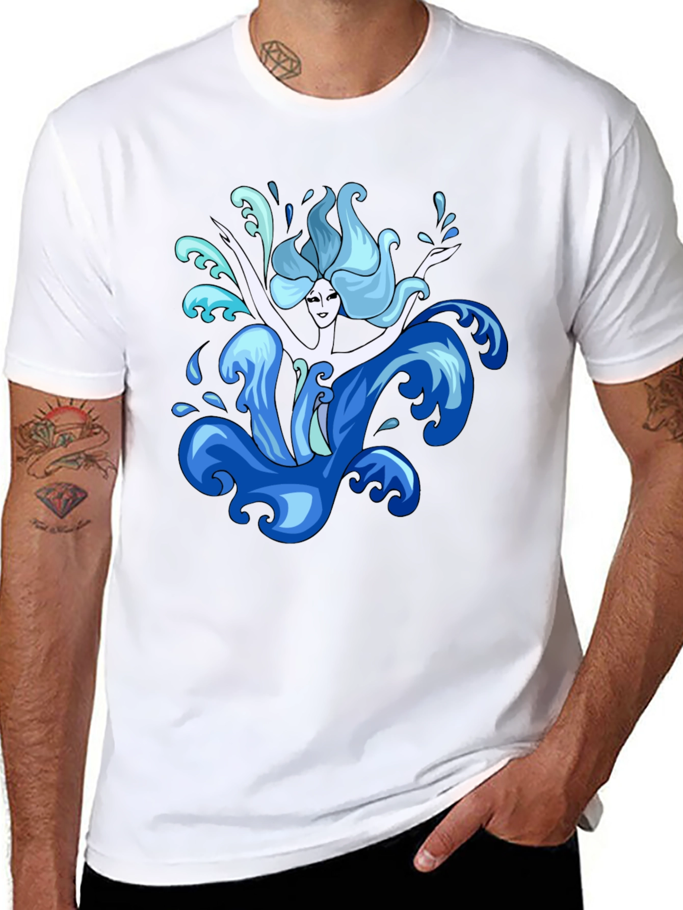 Water Nymph Graphic Tee - Black Cotton T-Shirt