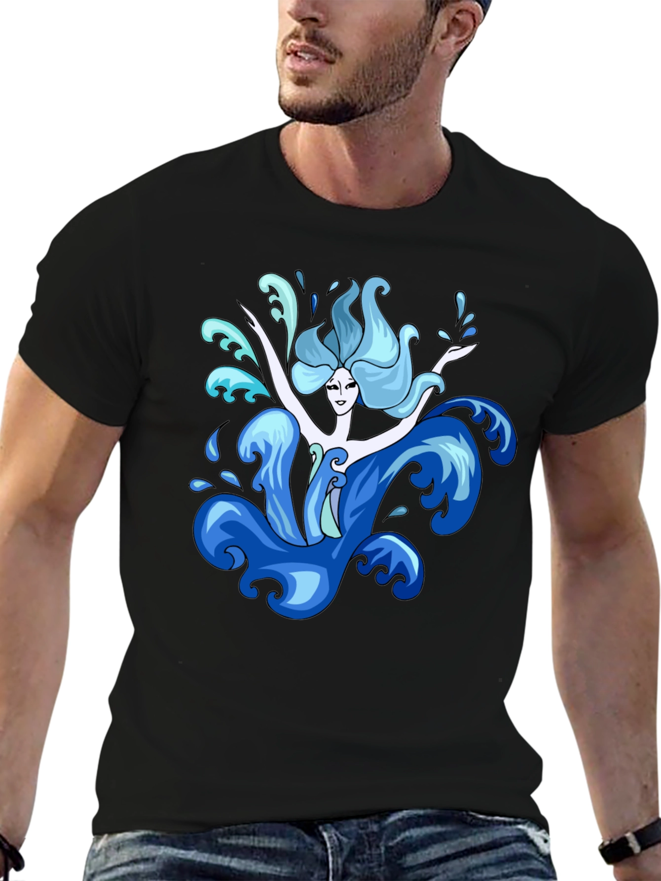 Water Nymph Graphic Tee - Black Cotton T-Shirt