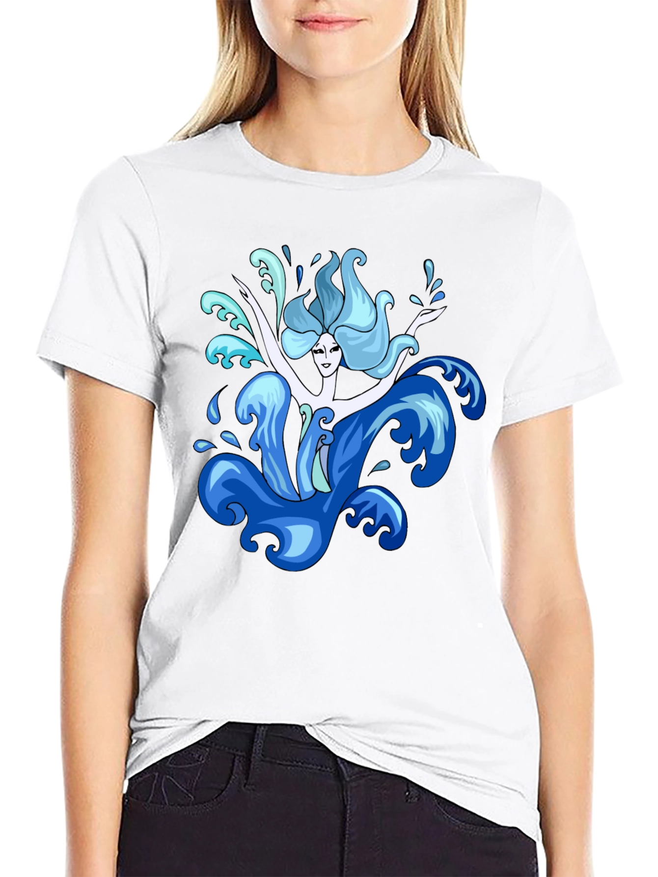 Water Nymph Graphic Tee - Black Cotton T-Shirt