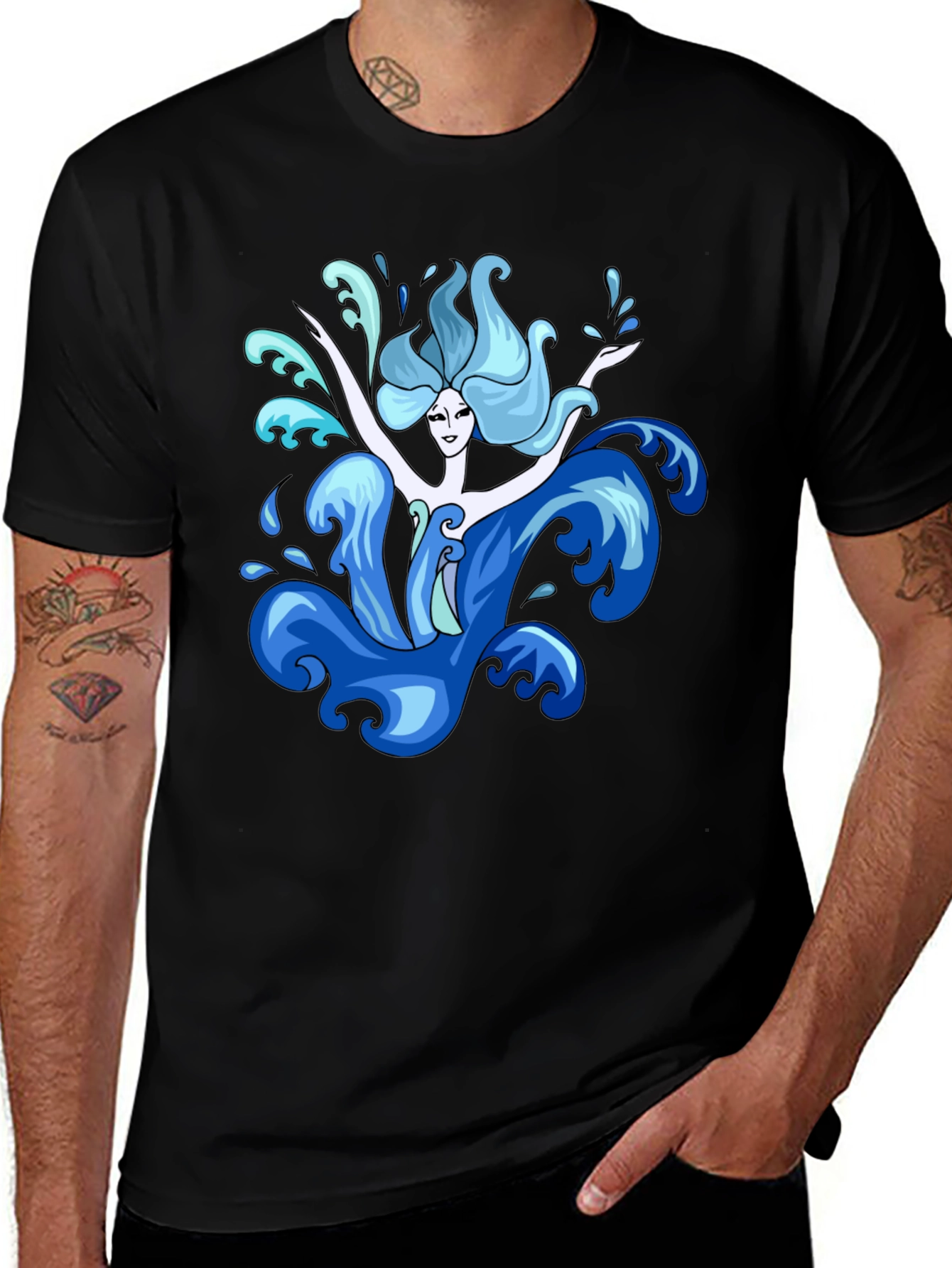 Water Nymph Graphic Tee - Black Cotton T-Shirt
