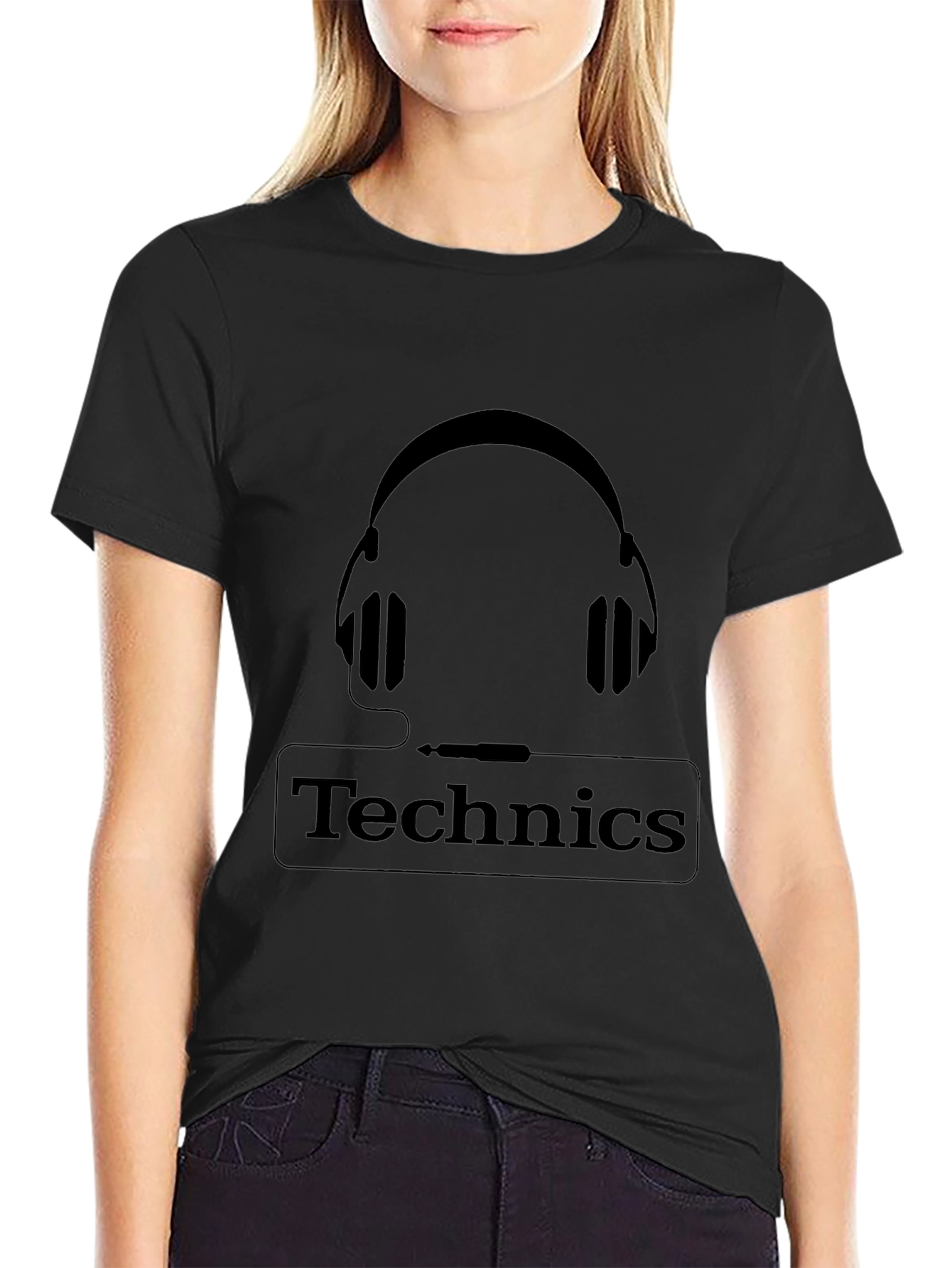 Technics Headphones Graphic Black T-Shirt