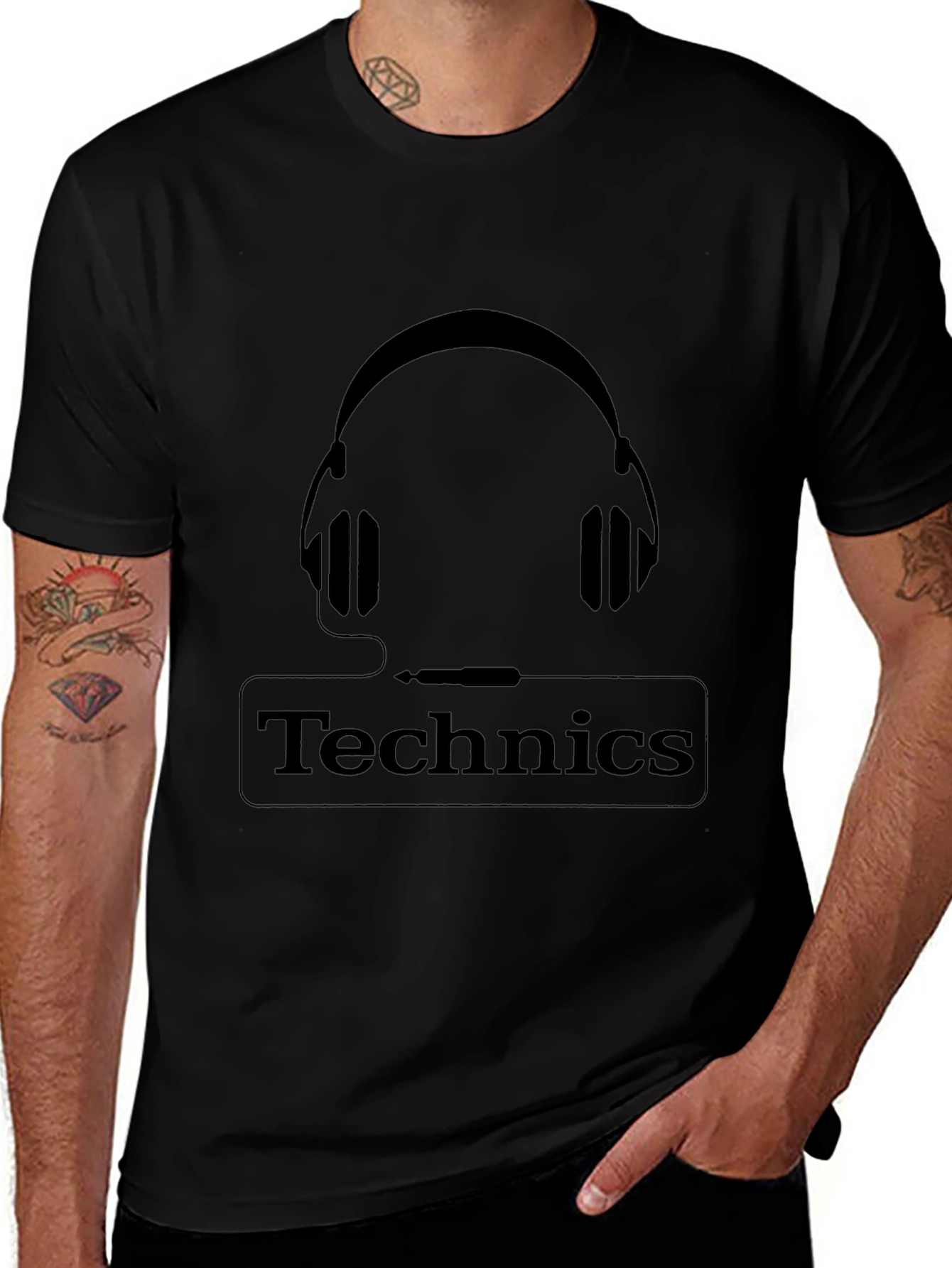 Technics Headphones Graphic Black T-Shirt