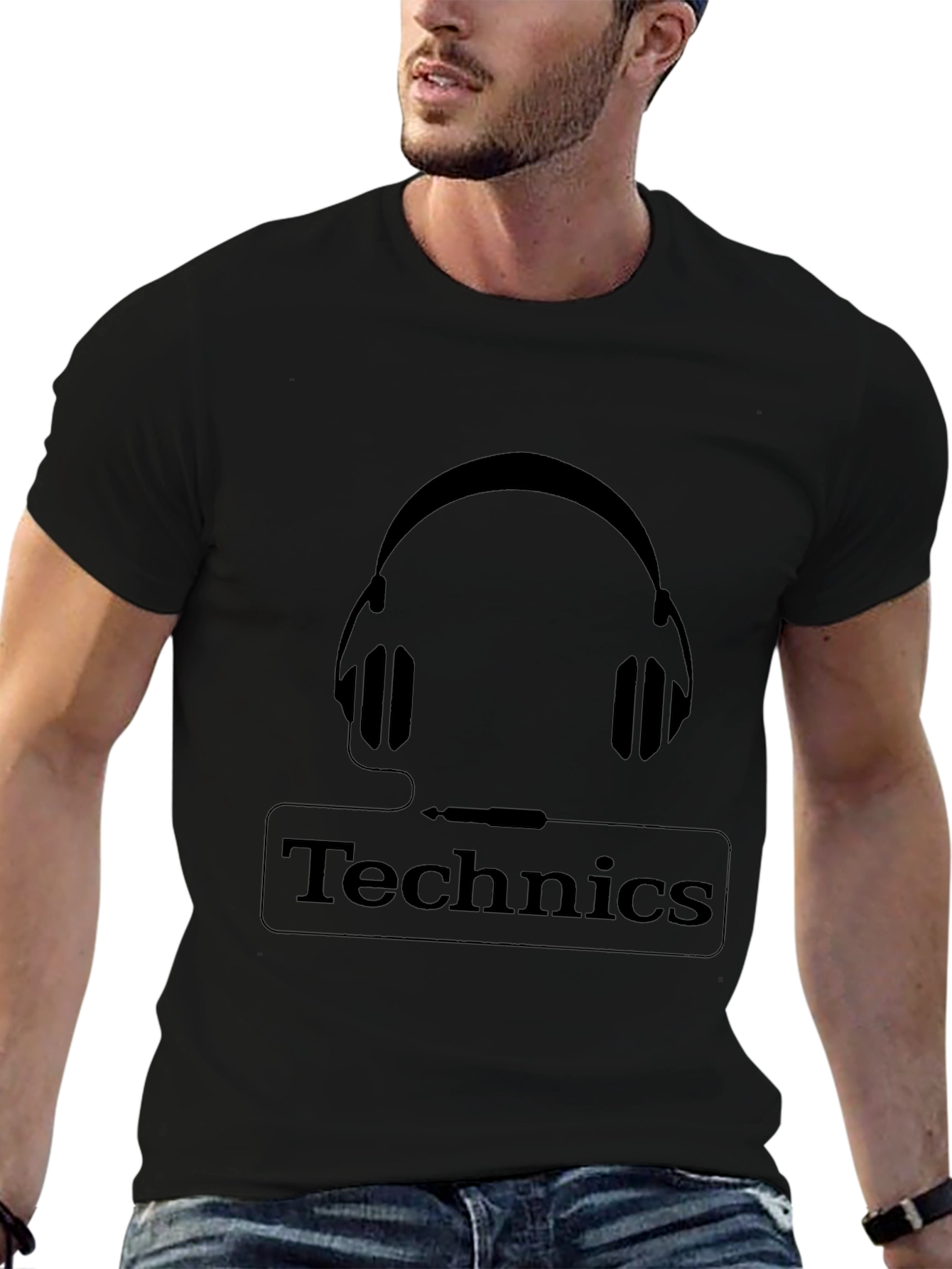 Technics Headphones Graphic Black T-Shirt