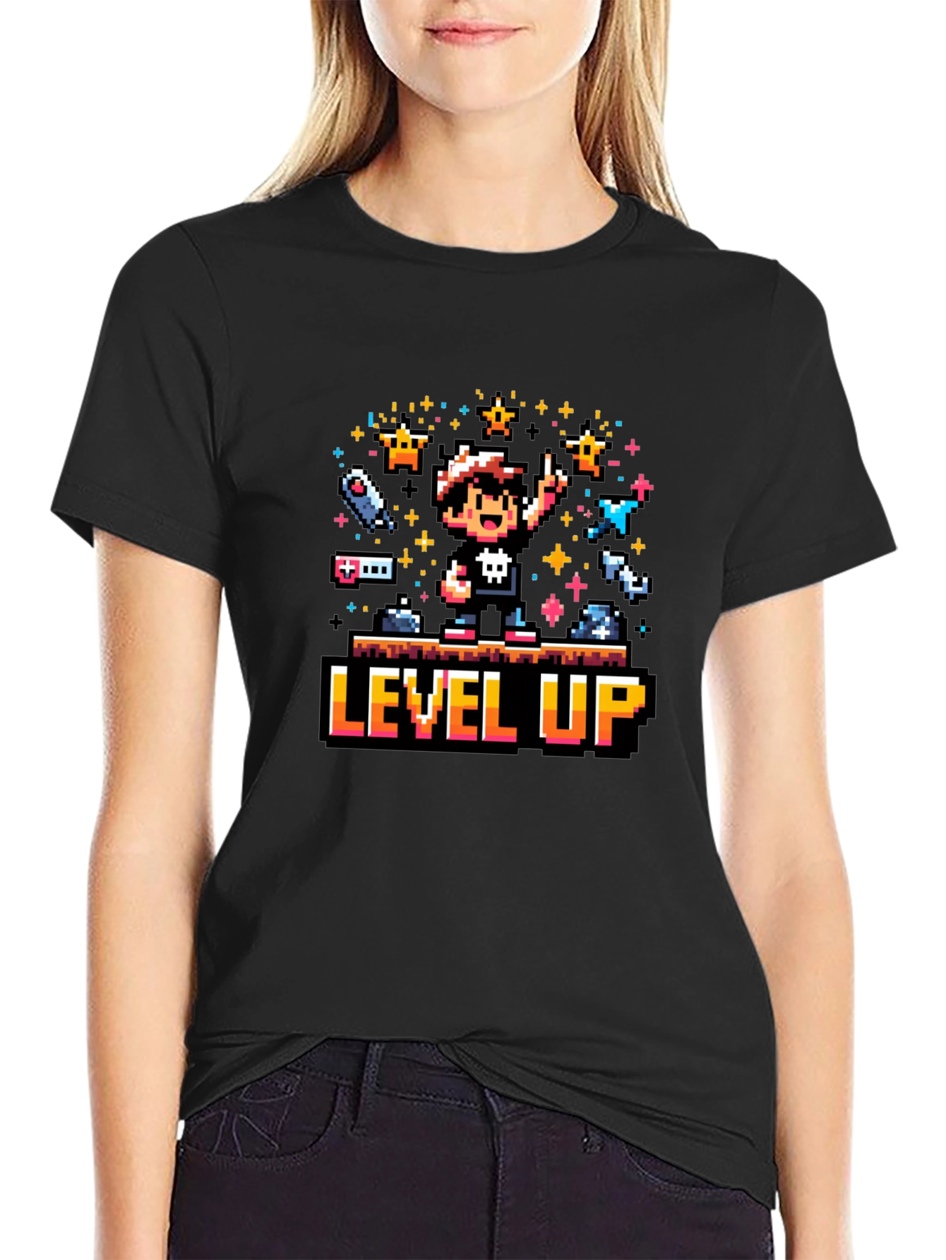 Retro Gamer Level Up Pixel Art T-Shirt