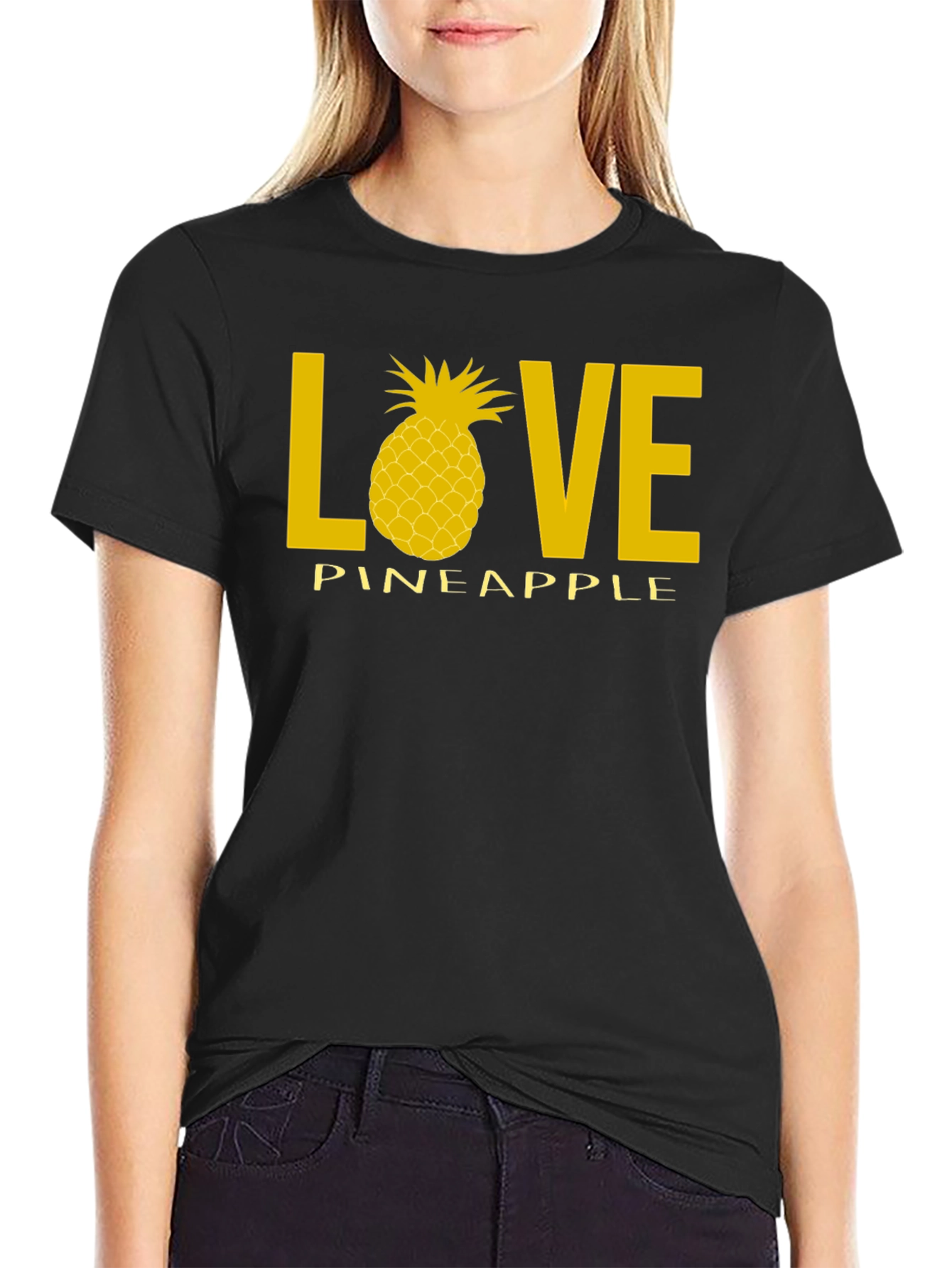 Love Pineapple Black Graphic T-Shirt