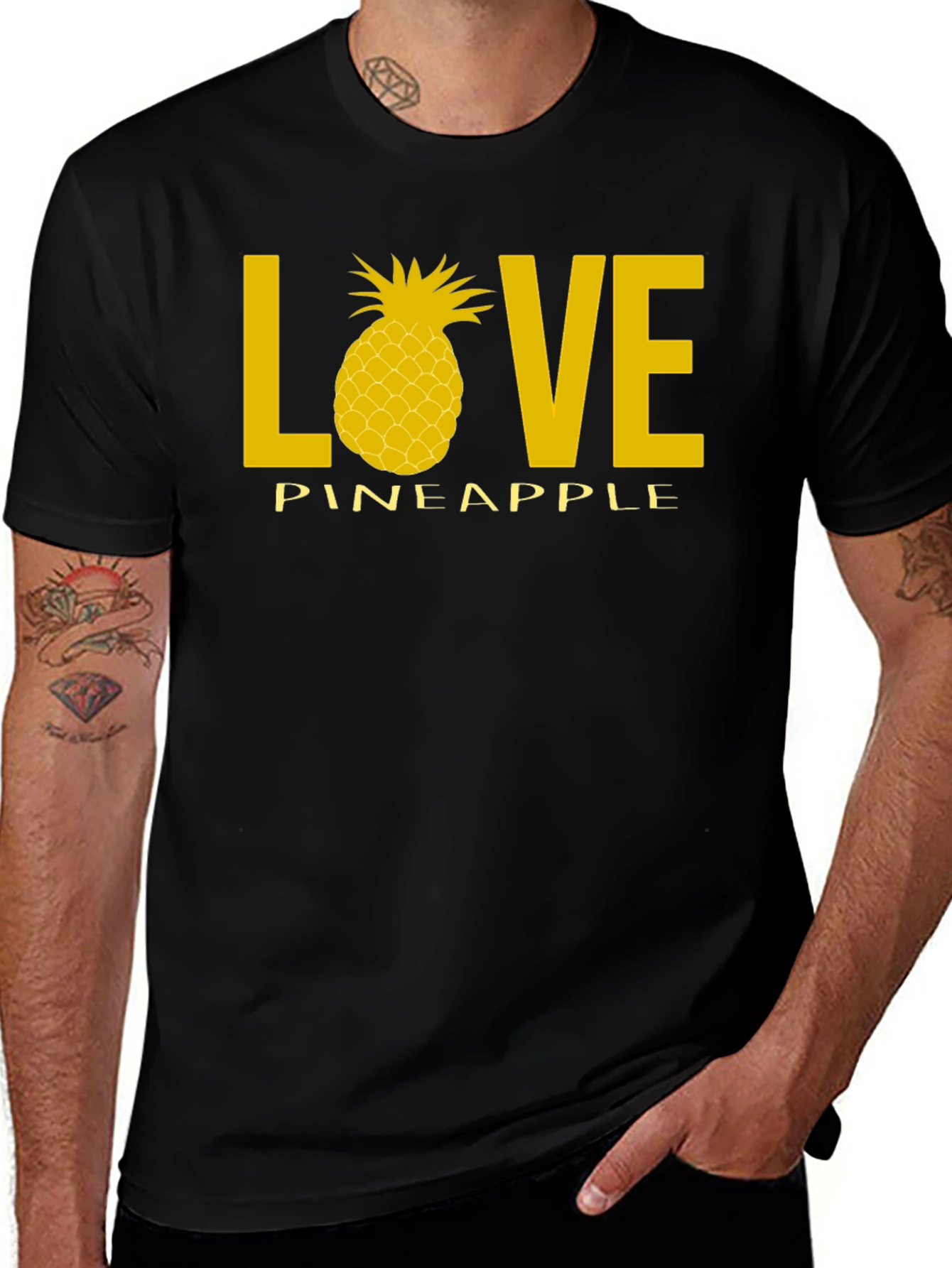 Love Pineapple Black Graphic T-Shirt