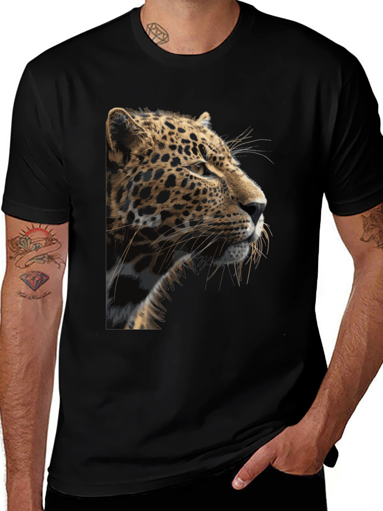 Jaguar Print Black T-Shirt - Mens Graphic Tee