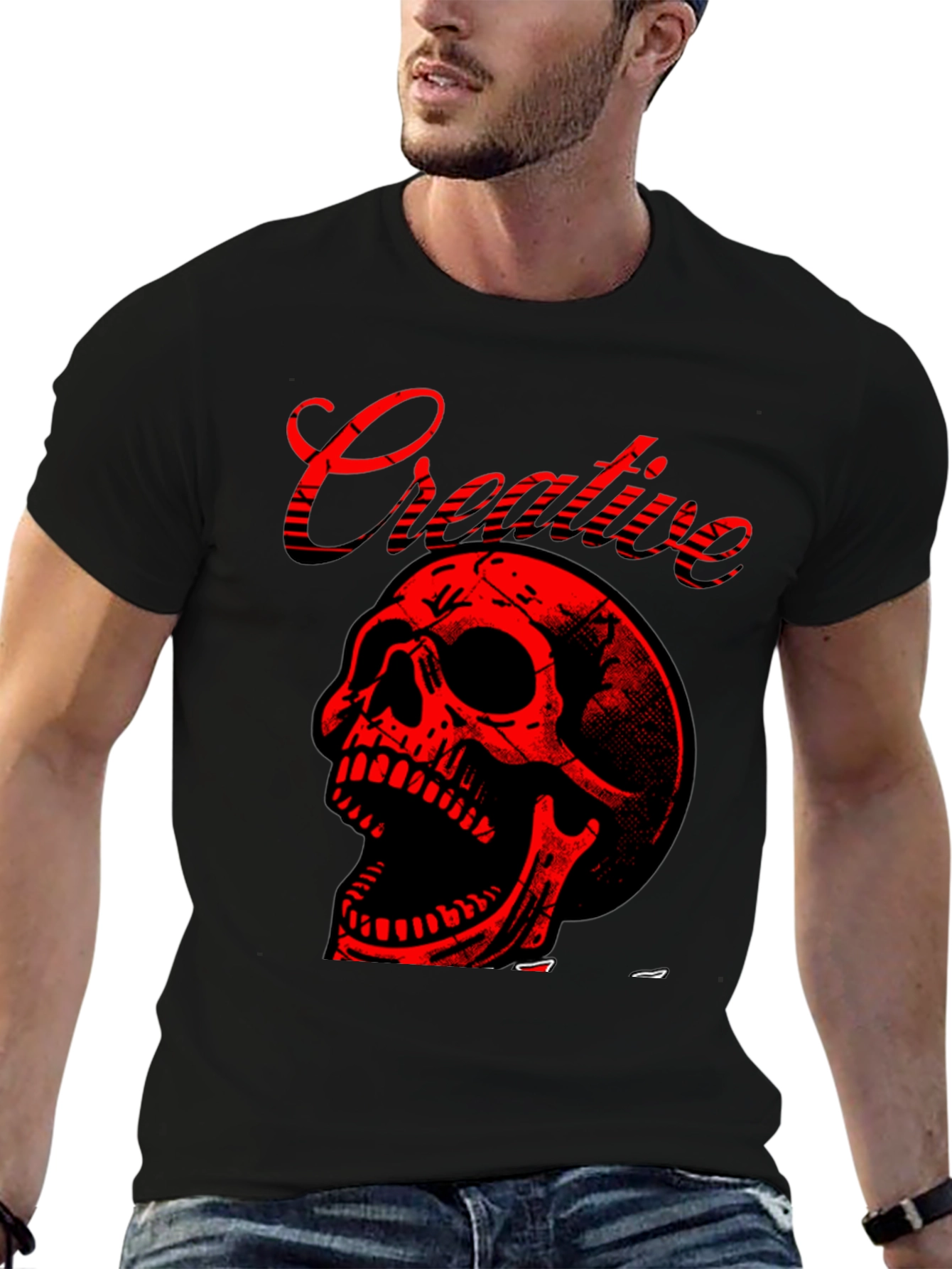 Creative Skull Graphic Tee - Mens Black T-Shirt