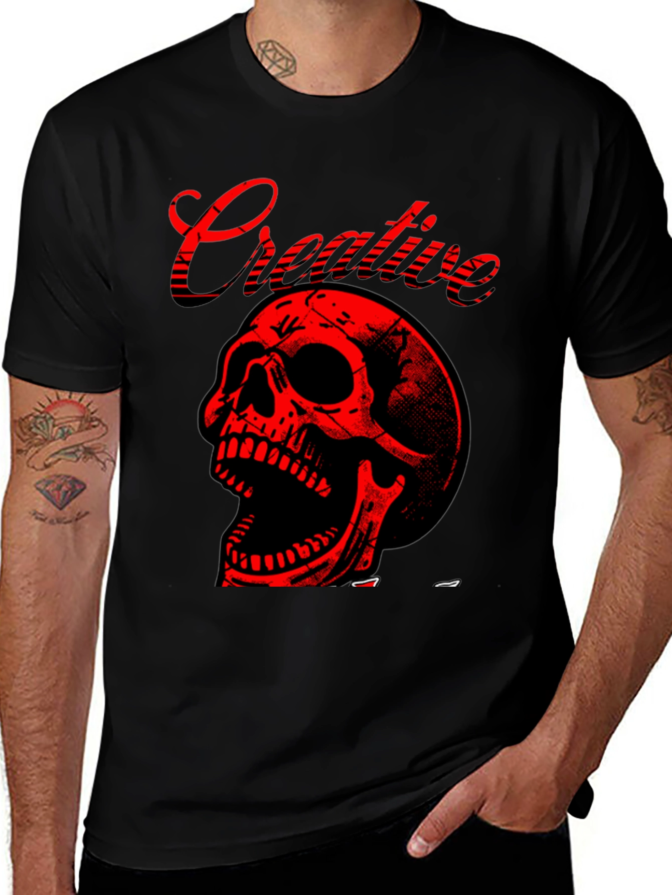 Creative Skull Graphic Tee - Mens Black T-Shirt