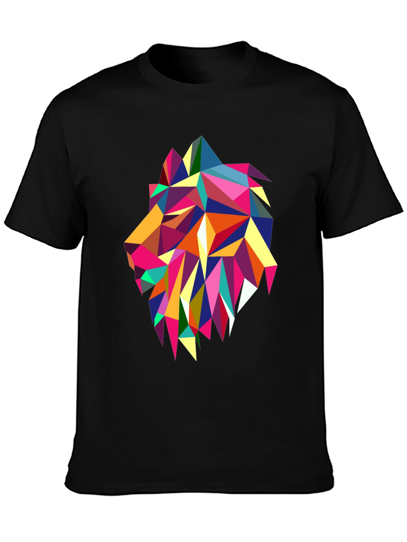 Geometric Lion Graphic Print Black T-Shirt